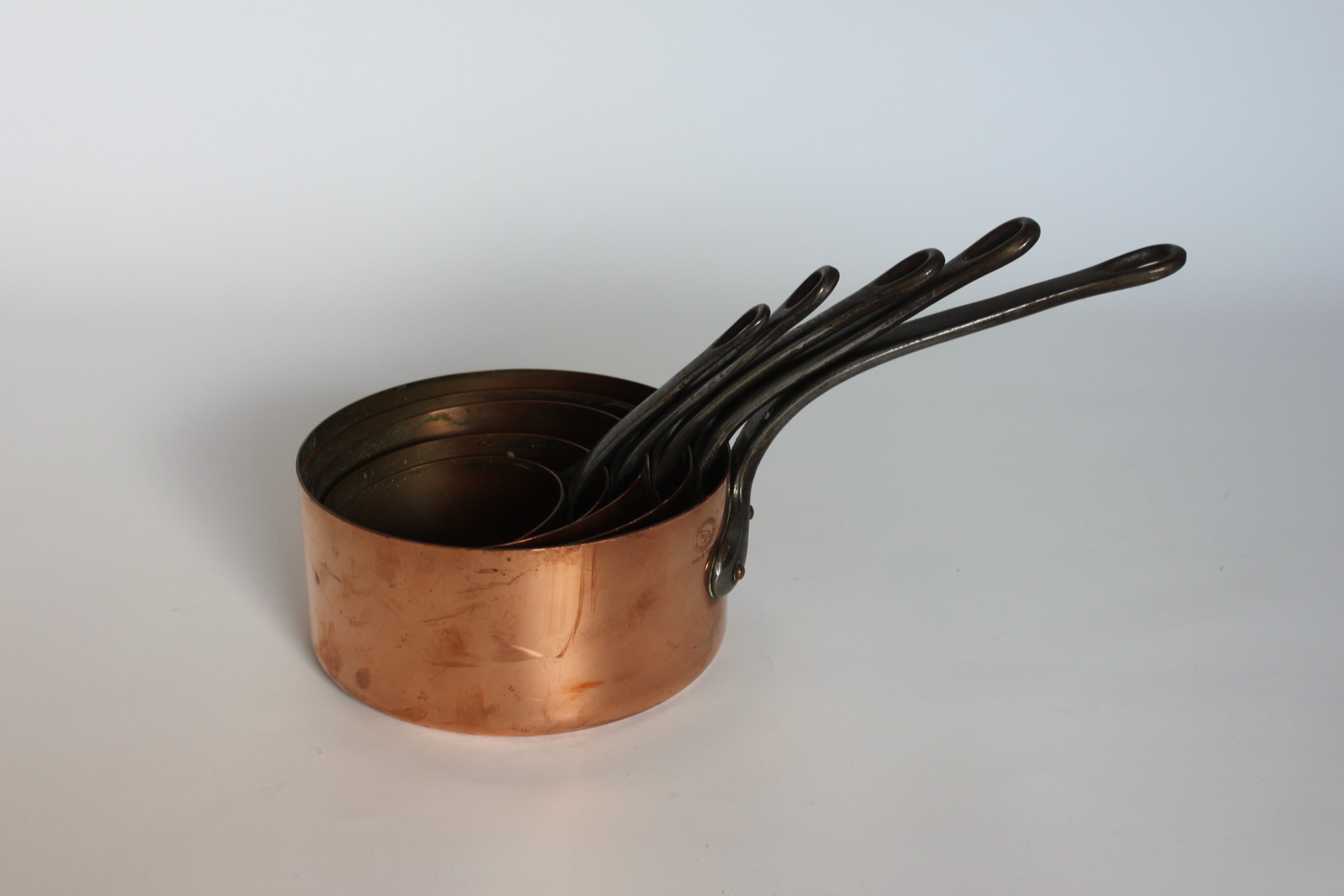 **French Copper Saucepan Set (5-Piece) — Mid 20th Century