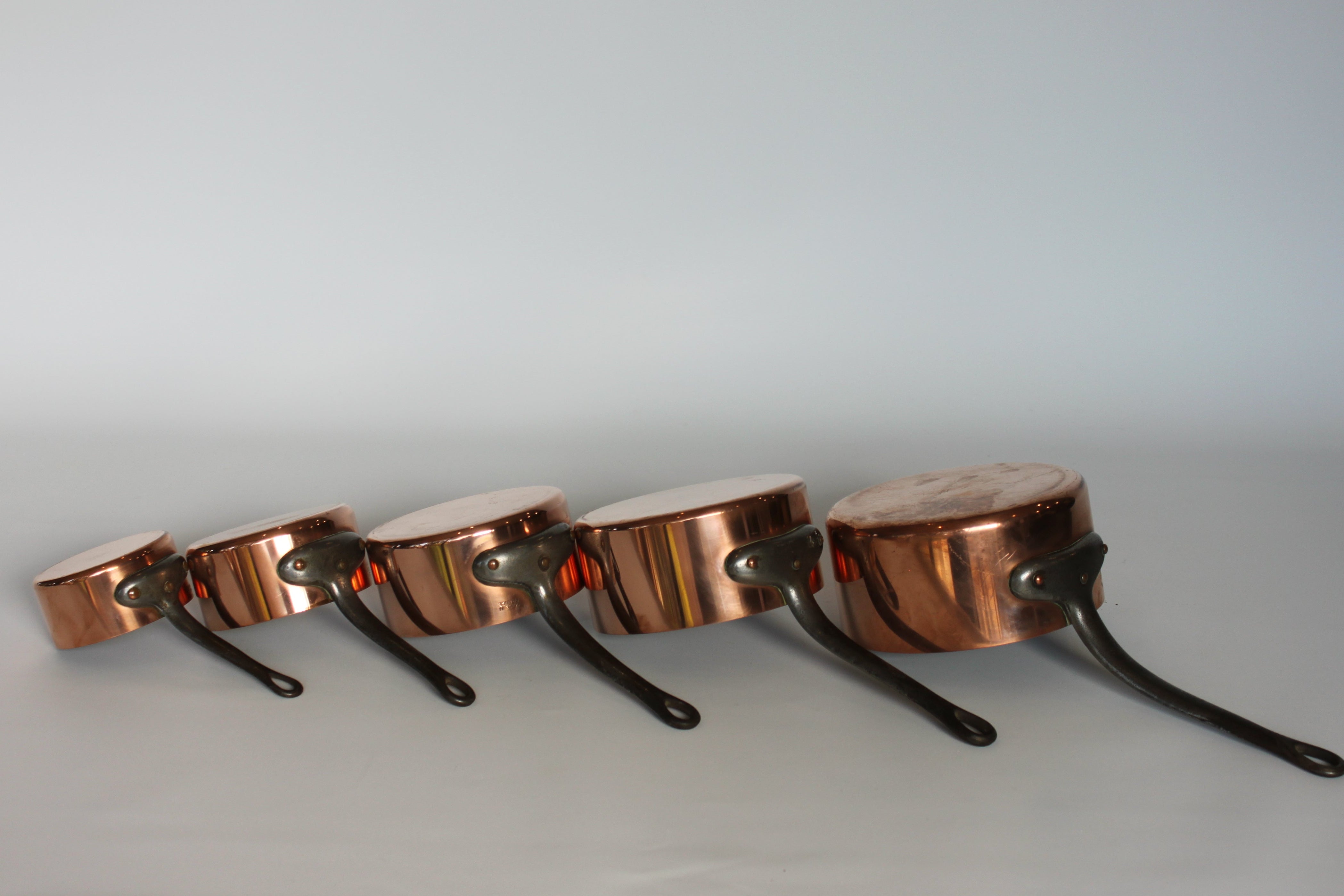**French Copper Saucepan Set (5-Piece) — Mid 20th Century