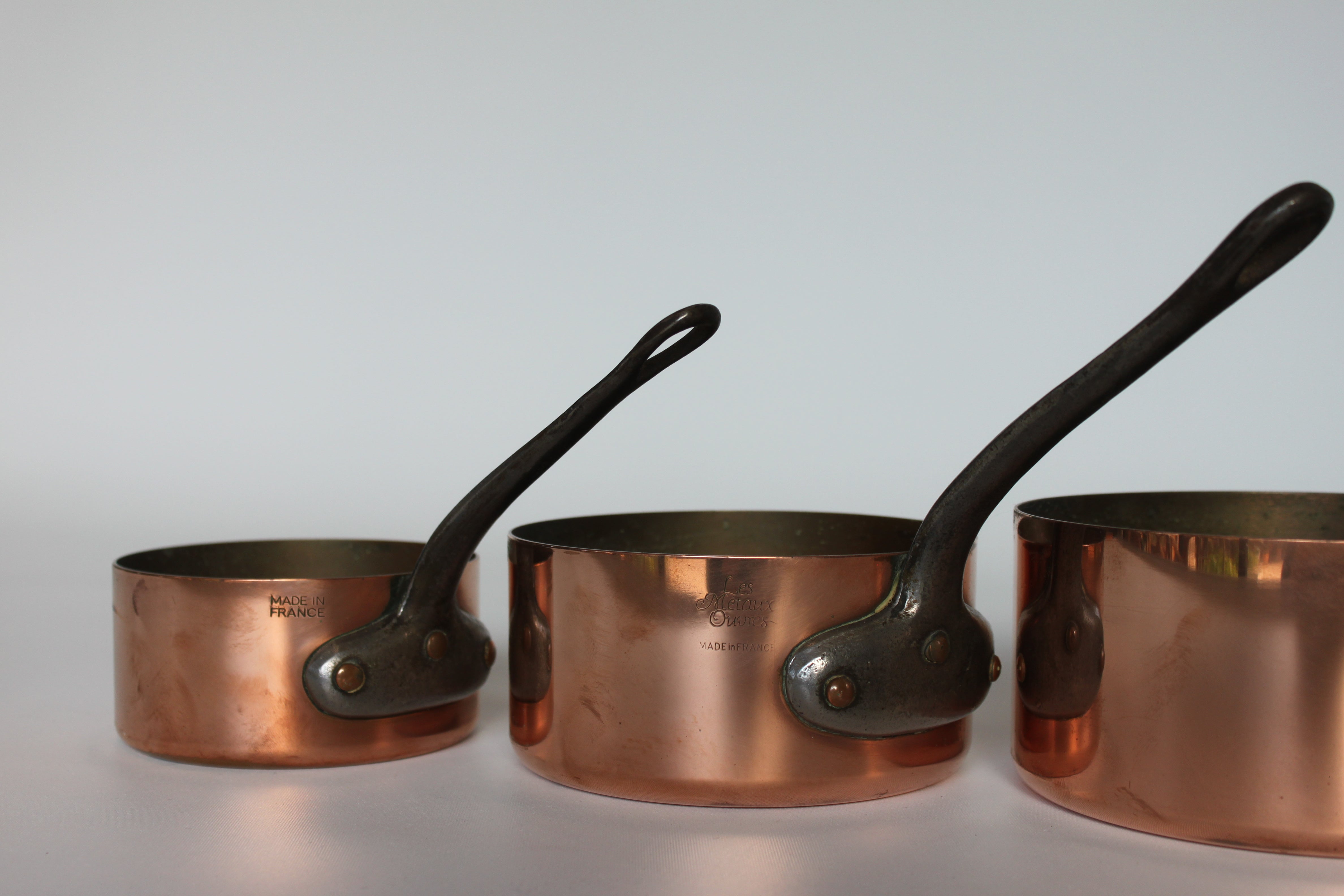 **French Copper Saucepan Set (5-Piece) — Mid 20th Century