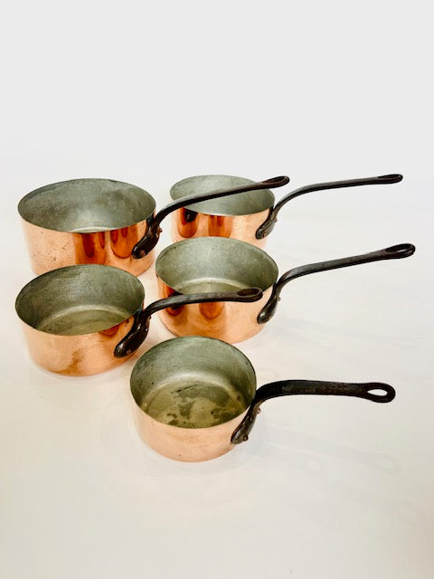 **French Copper Saucepan Set (5-Piece) — GAOR, Villedieu-les-Poêles