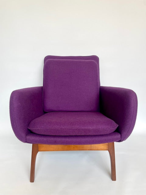 Mid Century “Ziva” Armchair by Danish Deluxe — Upholstered in Purple Felt
