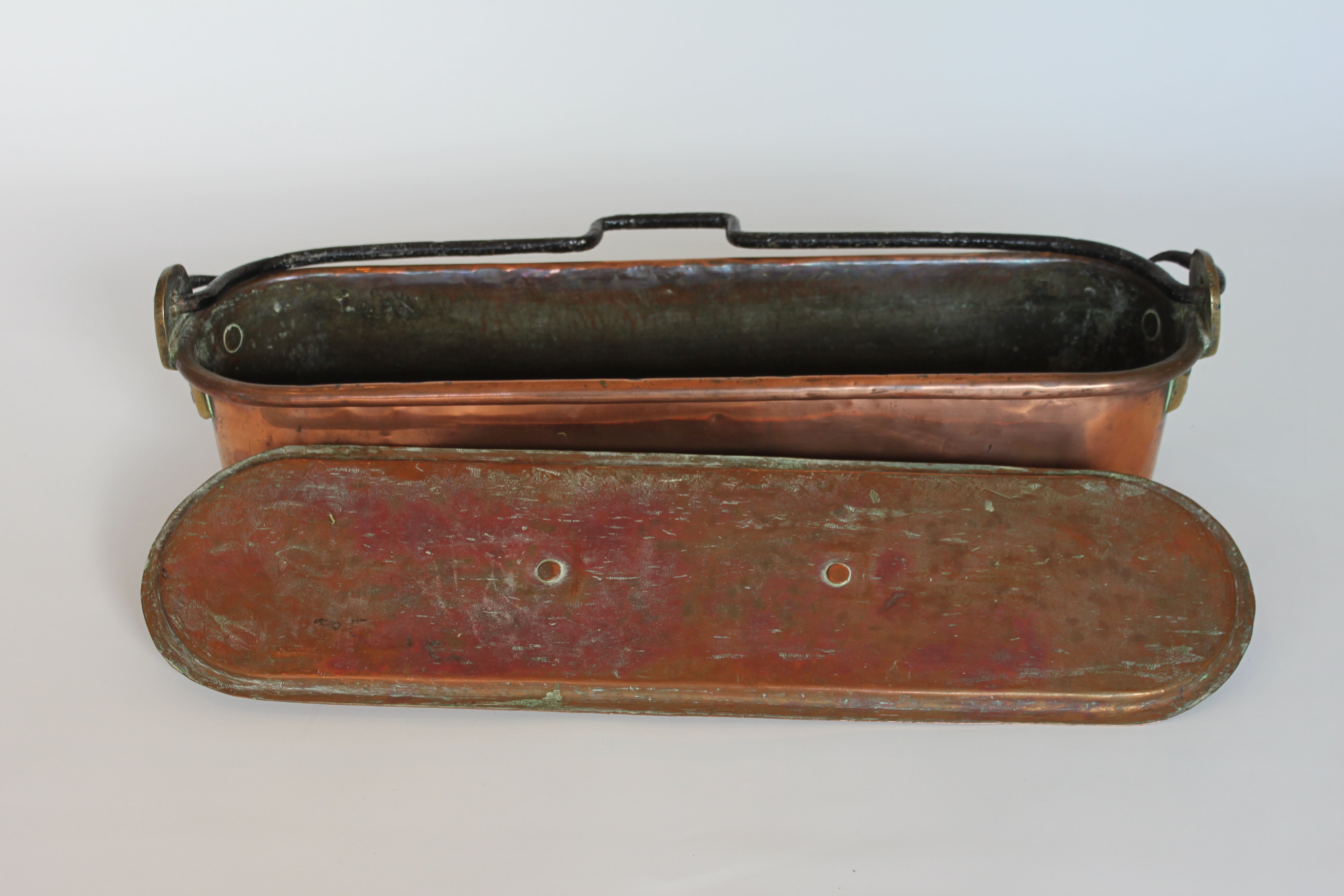 Antique French Copper Fish Kettle with Lid (Poissonnière) — c.1880–1920