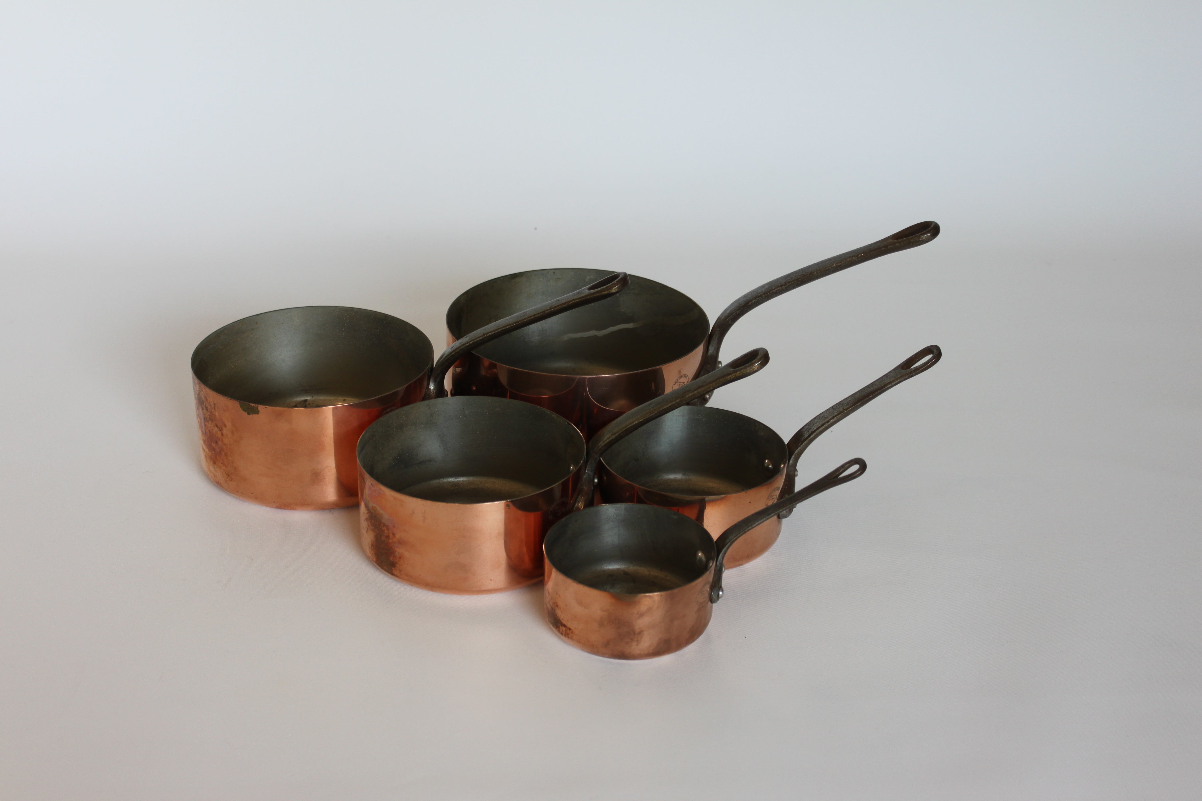 **French Copper Saucepan Set (5-Piece) — Mid 20th Century