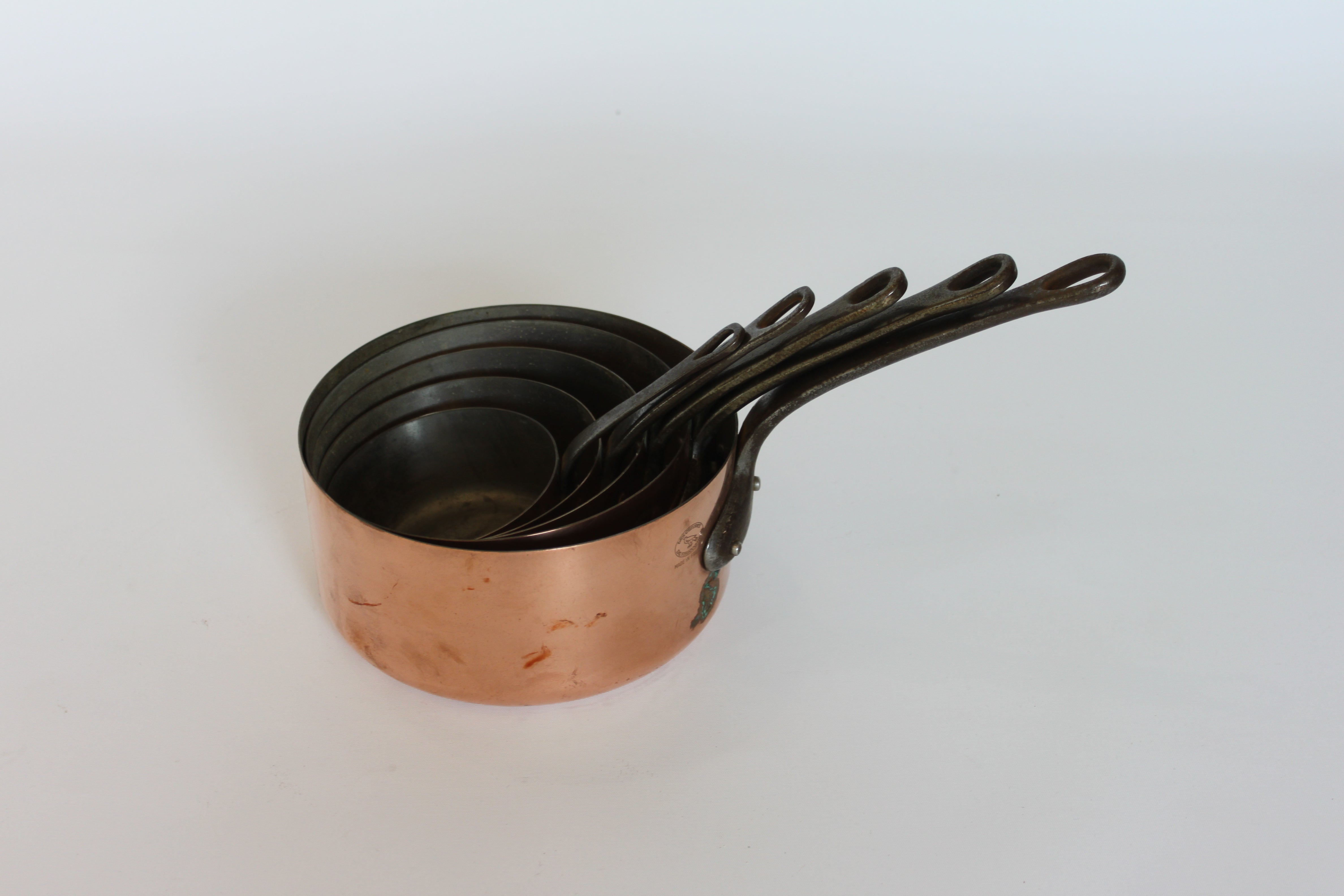 **French Copper Saucepan Set (5-Piece) — Mid 20th Century