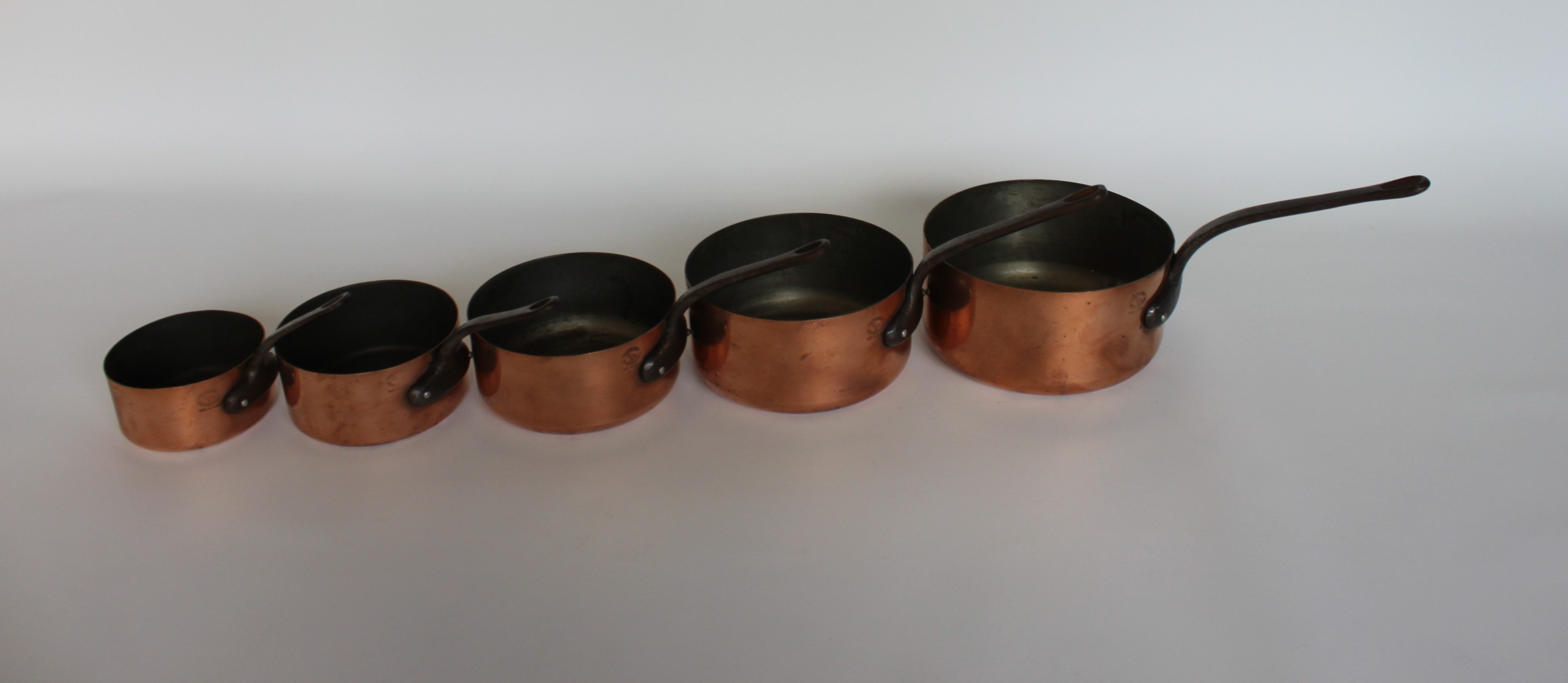 **Heavy Gauge French Copper Saucepan Set — c.1900