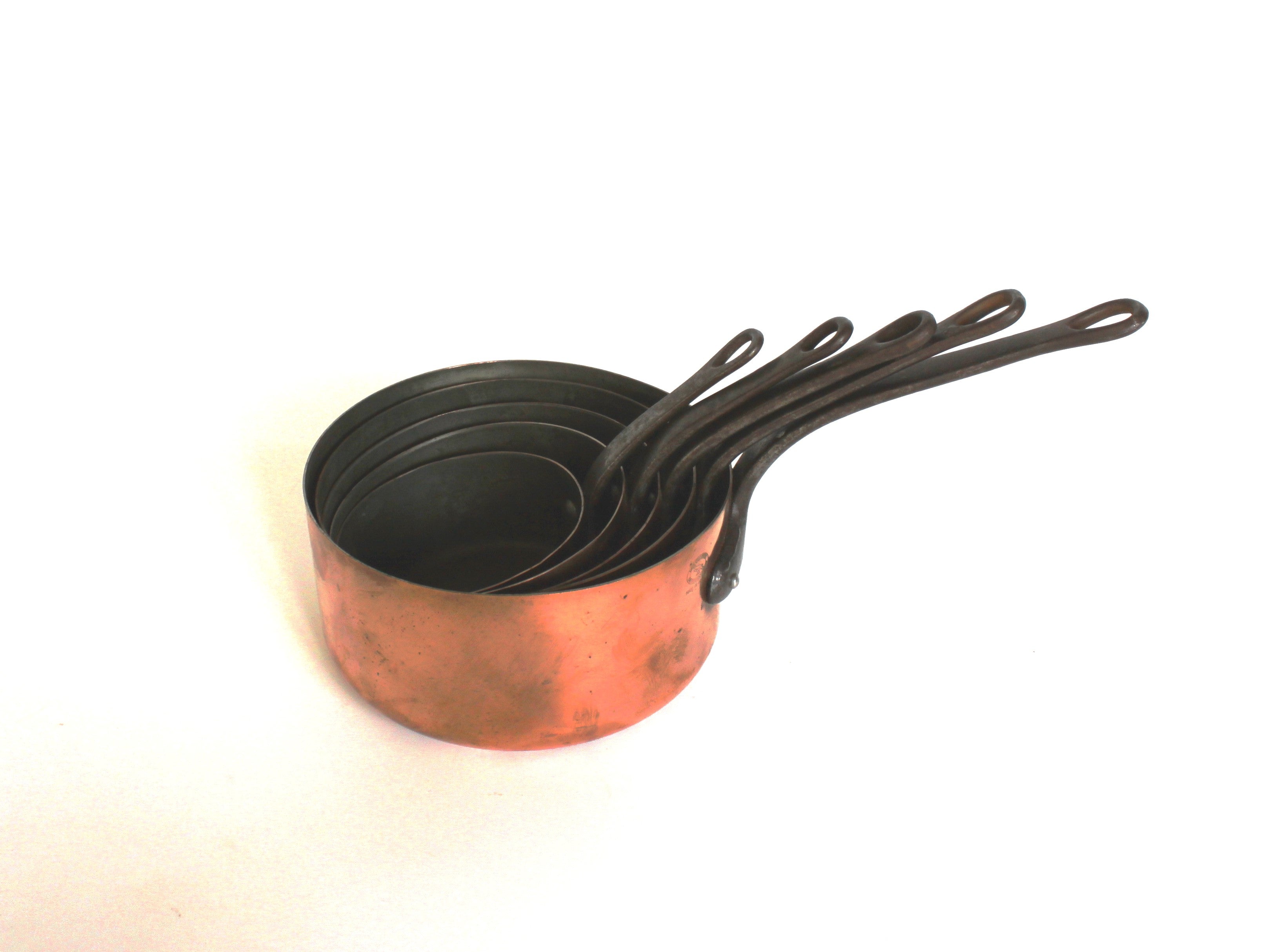 **Heavy Gauge French Copper Saucepan Set — c.1900