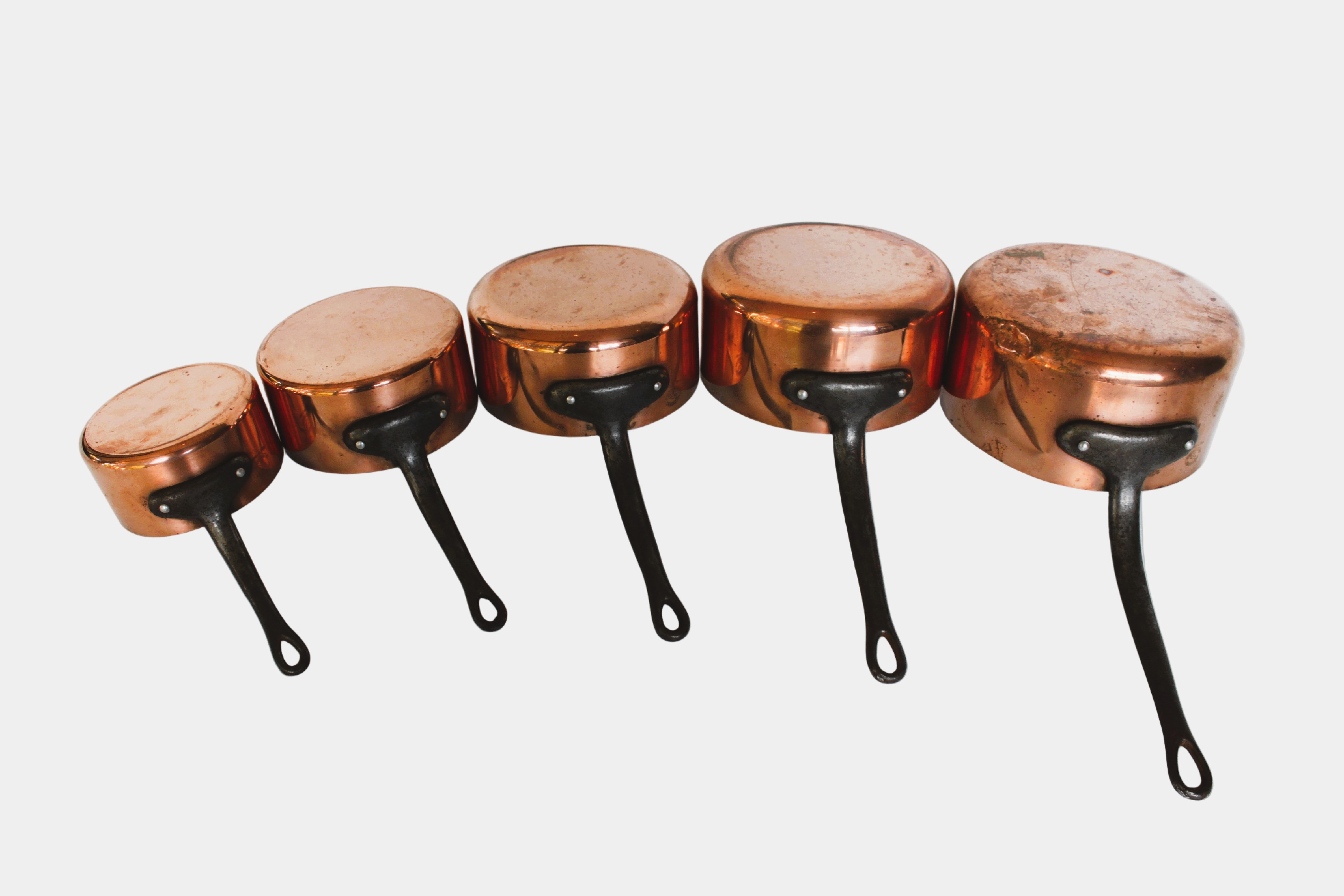 **Heavy Gauge French Copper Saucepan Set — c.1900