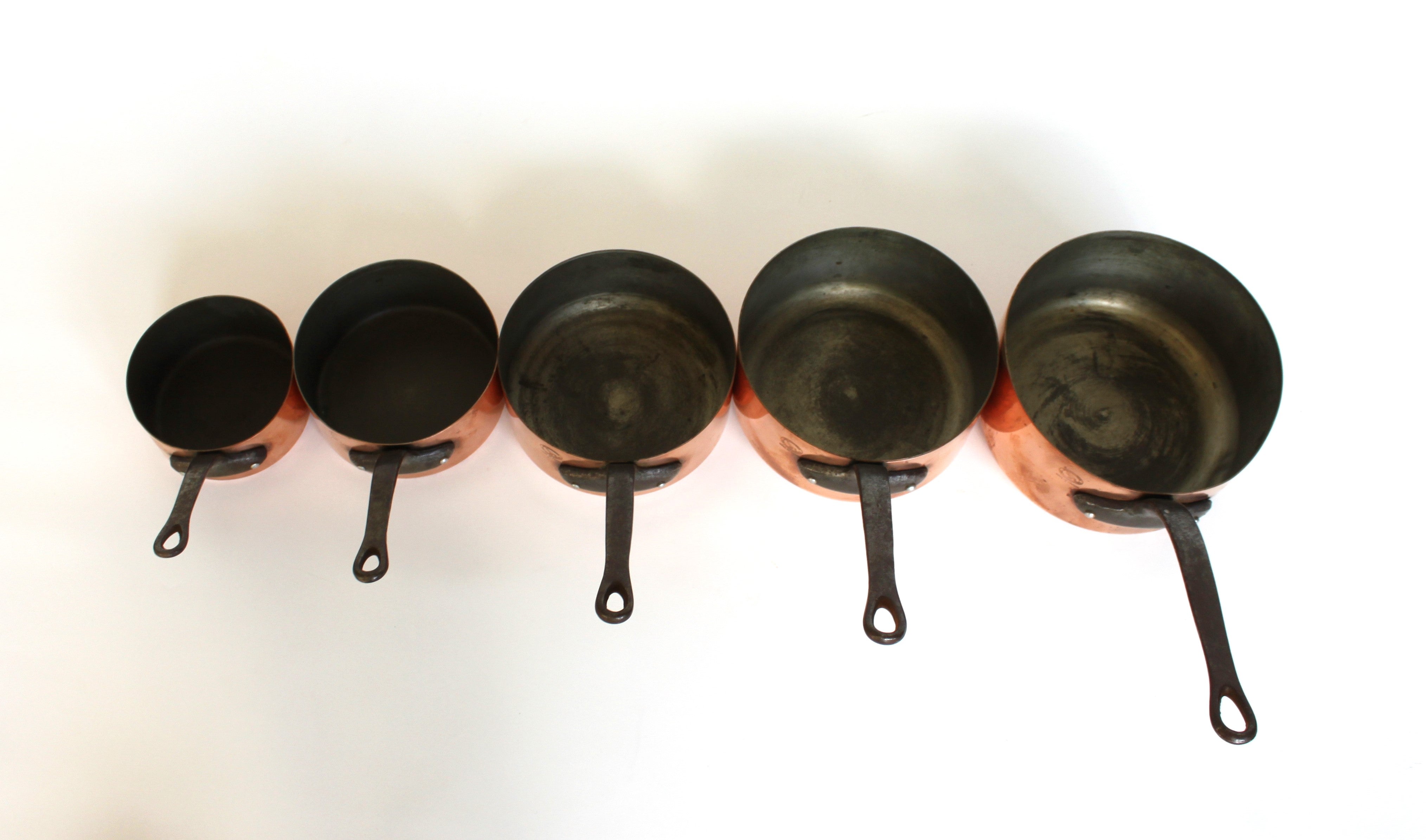 **Heavy Gauge French Copper Saucepan Set — c.1900