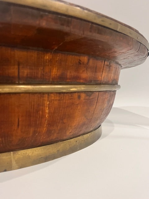 french diary bowl wood and brass antique large 81cm