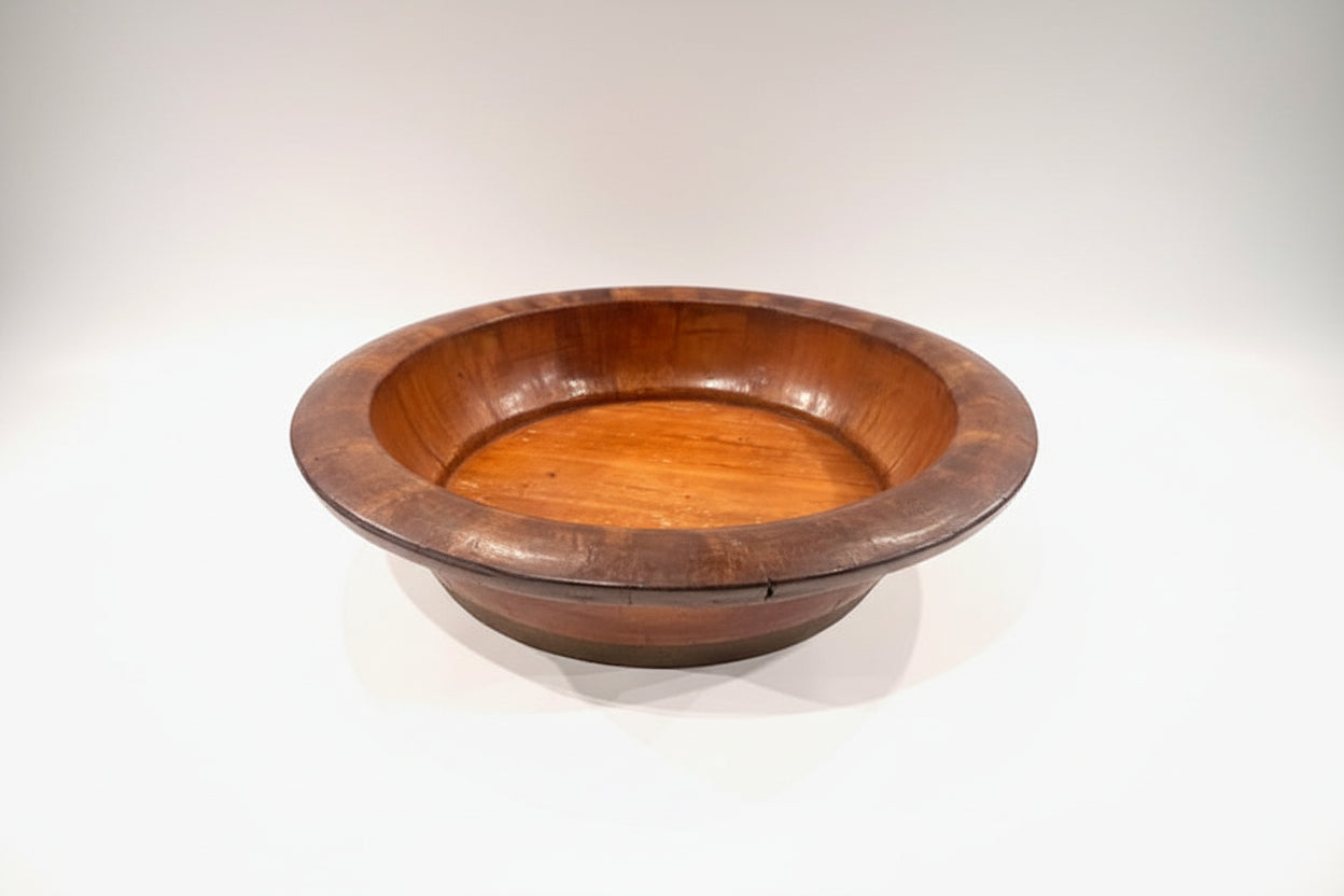 french diary bowl wood and brass antique large 81cm