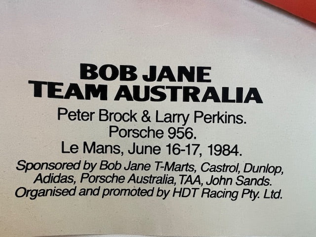 Text detailing a Porsche 956 race car entry for Bob Jane Team Australia at Le Mans 1984.