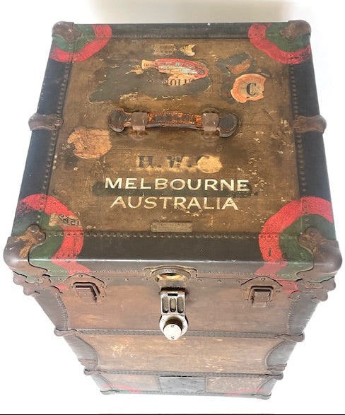 steamer trunk pigskin brass rare antique