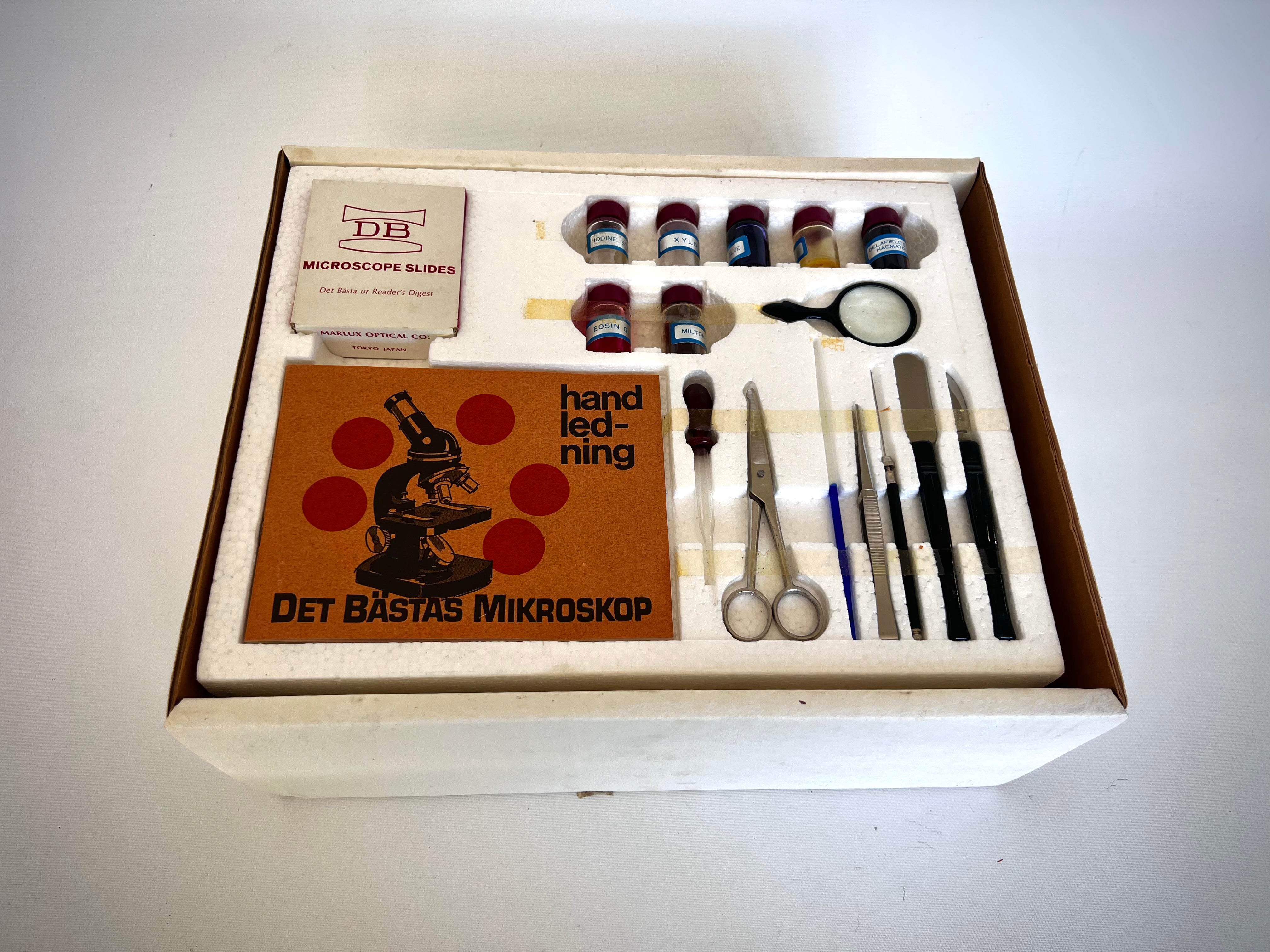 Swedish midcentury microscope set complete