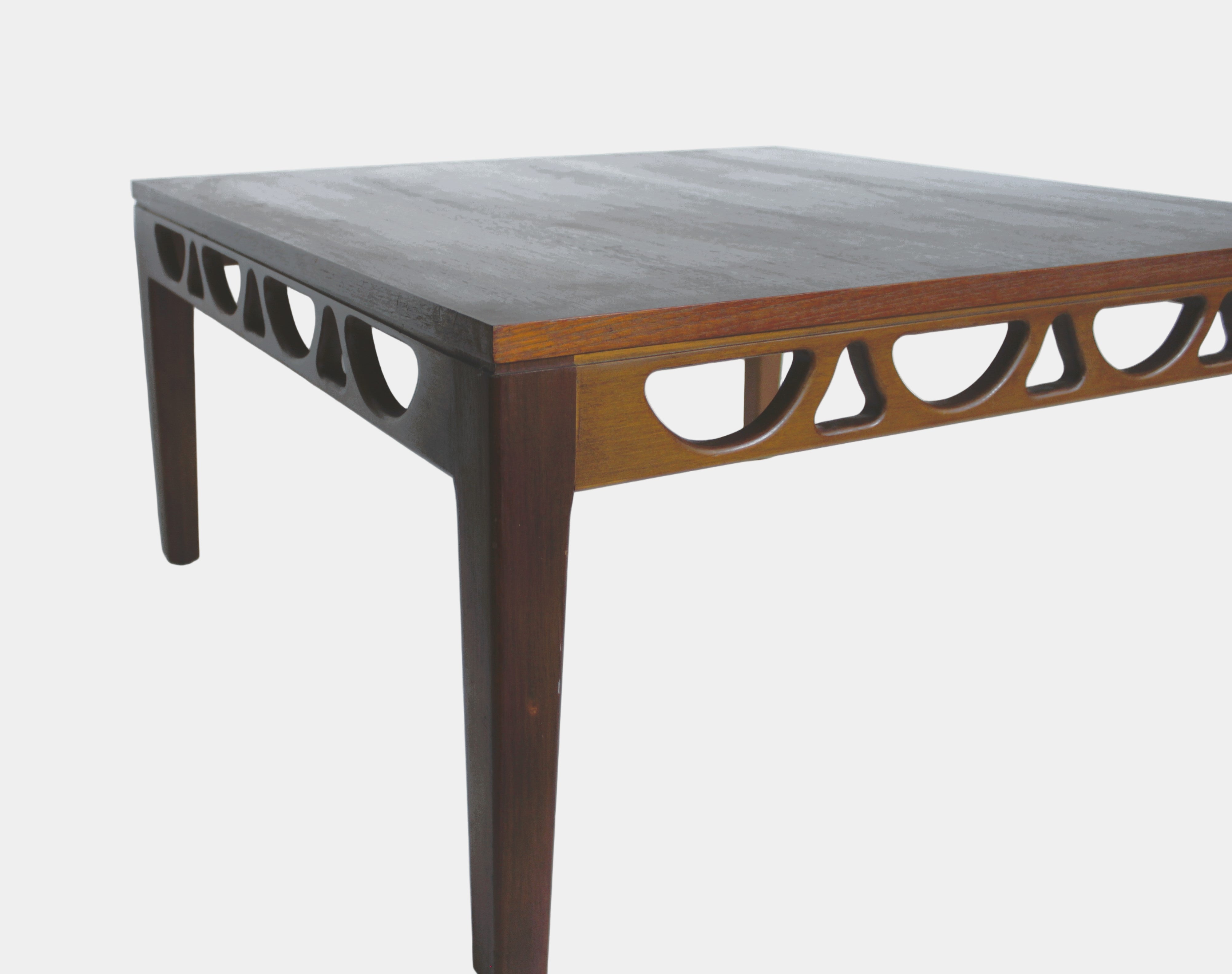 c.1960s Avalon Teak Coffee Table — Sculptural Arched Apron Design