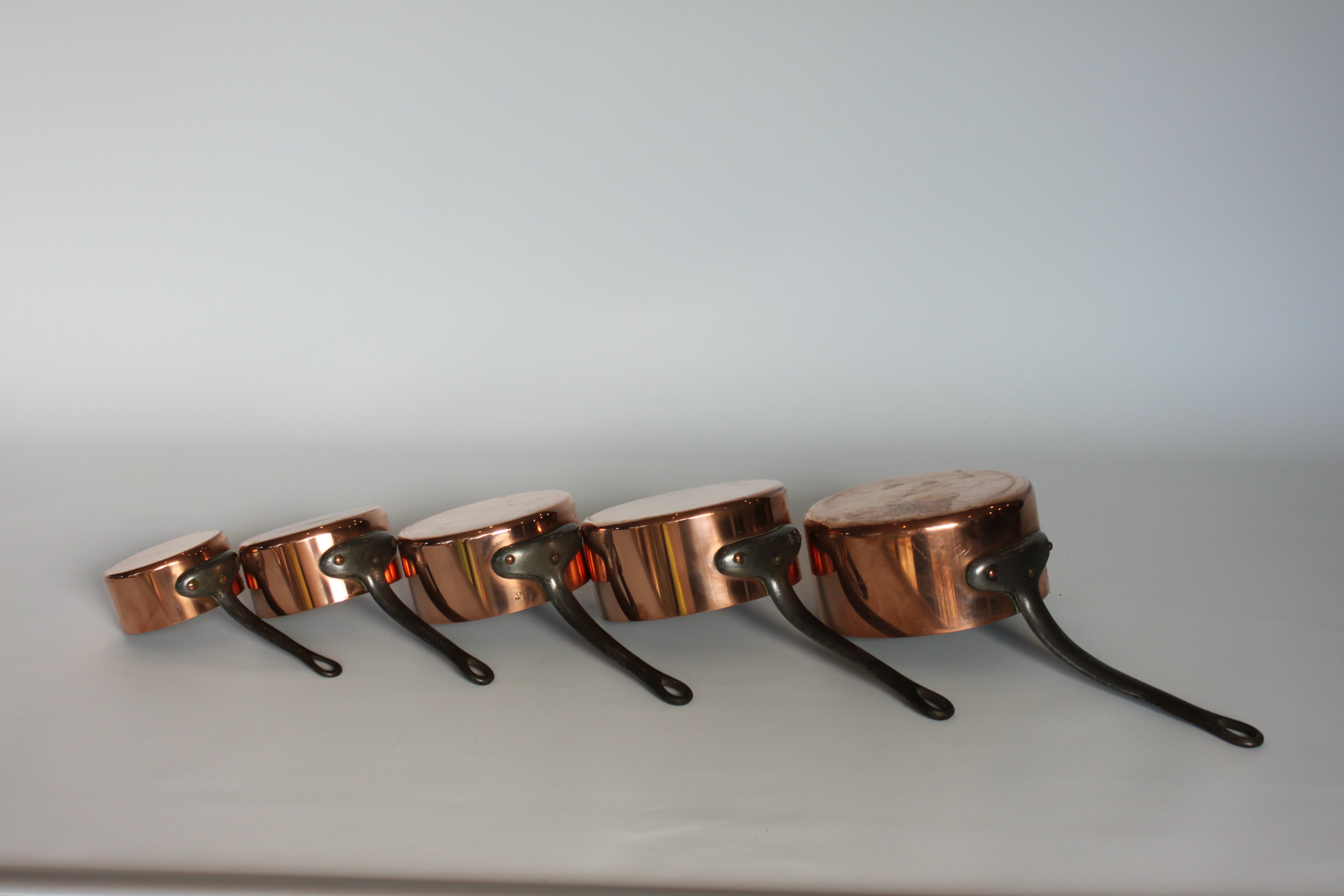 **French Copper Saucepan Set (5-Piece) — Mid 20th Century