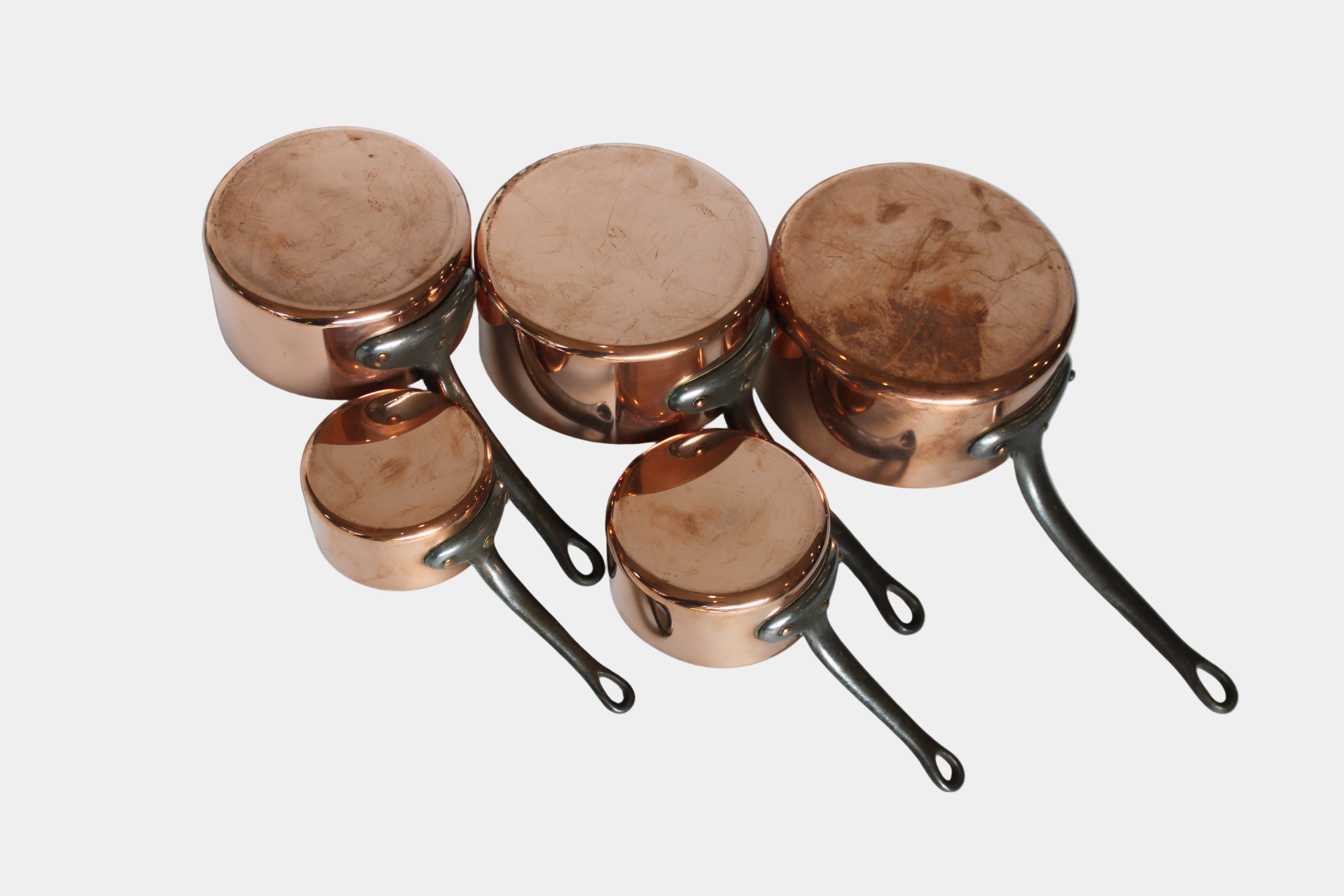 **French Copper Saucepan Set (5-Piece) — Mid 20th Century