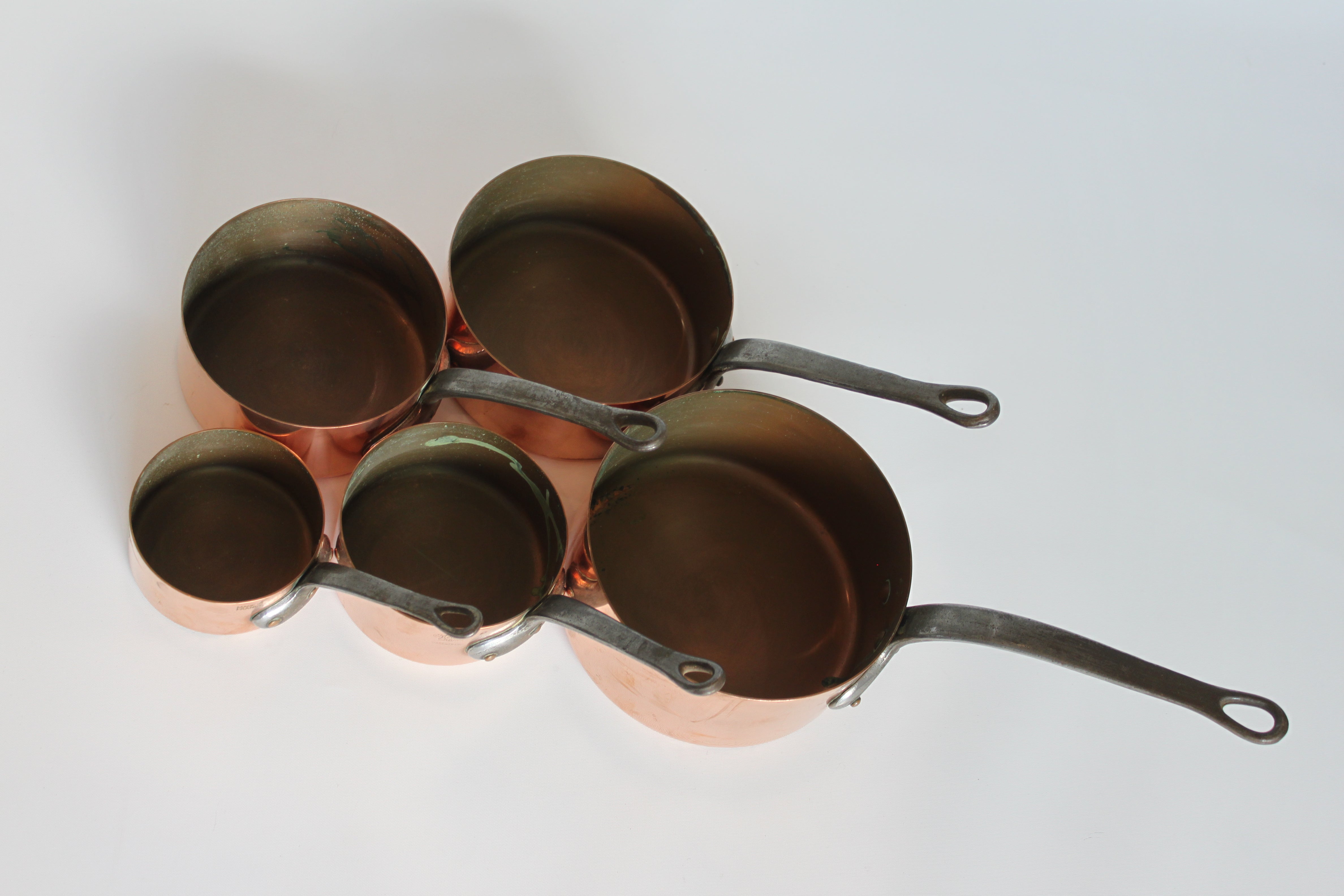 **French Copper Saucepan Set (5-Piece) — Mid 20th Century