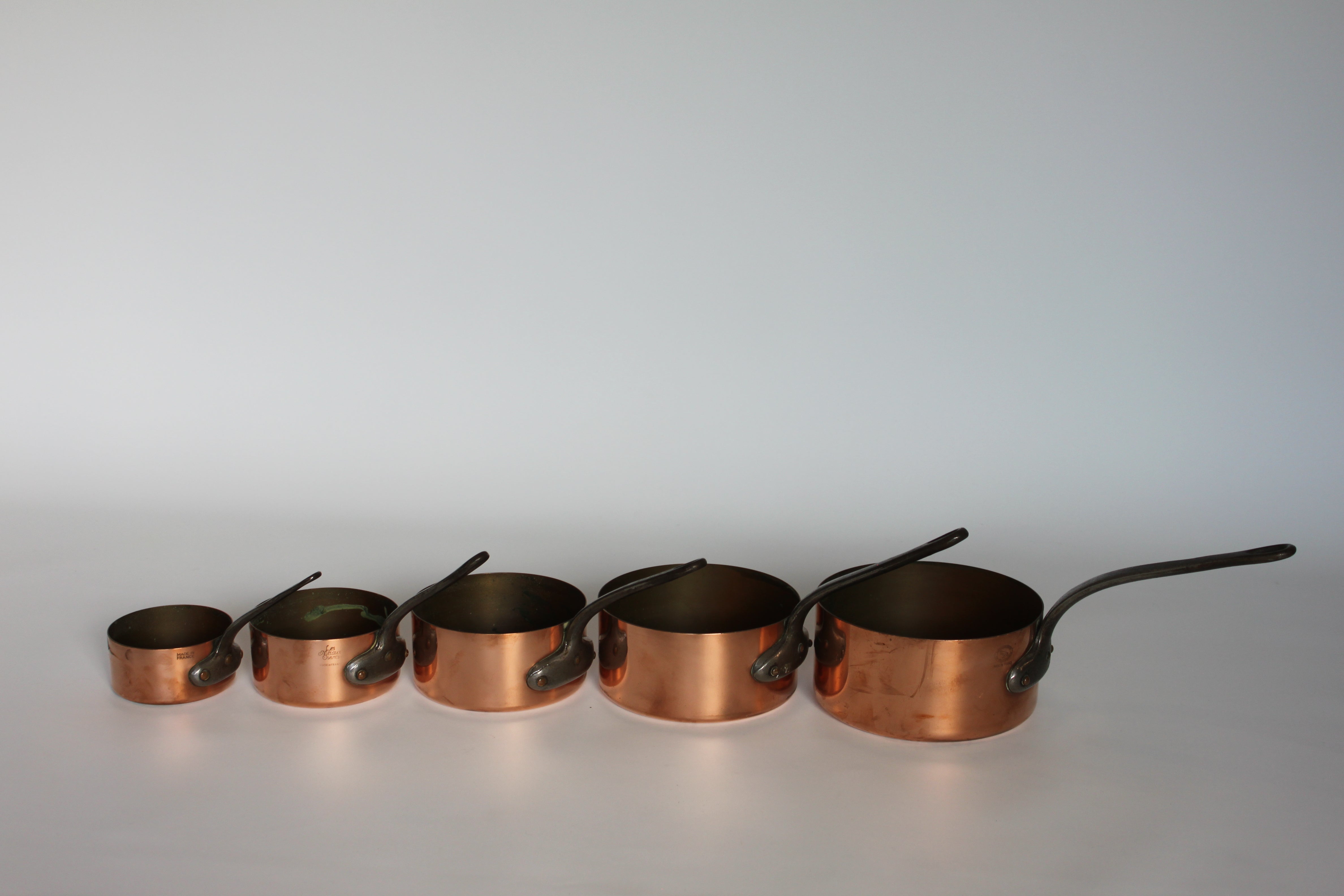 **French Copper Saucepan Set (5-Piece) — Mid 20th Century