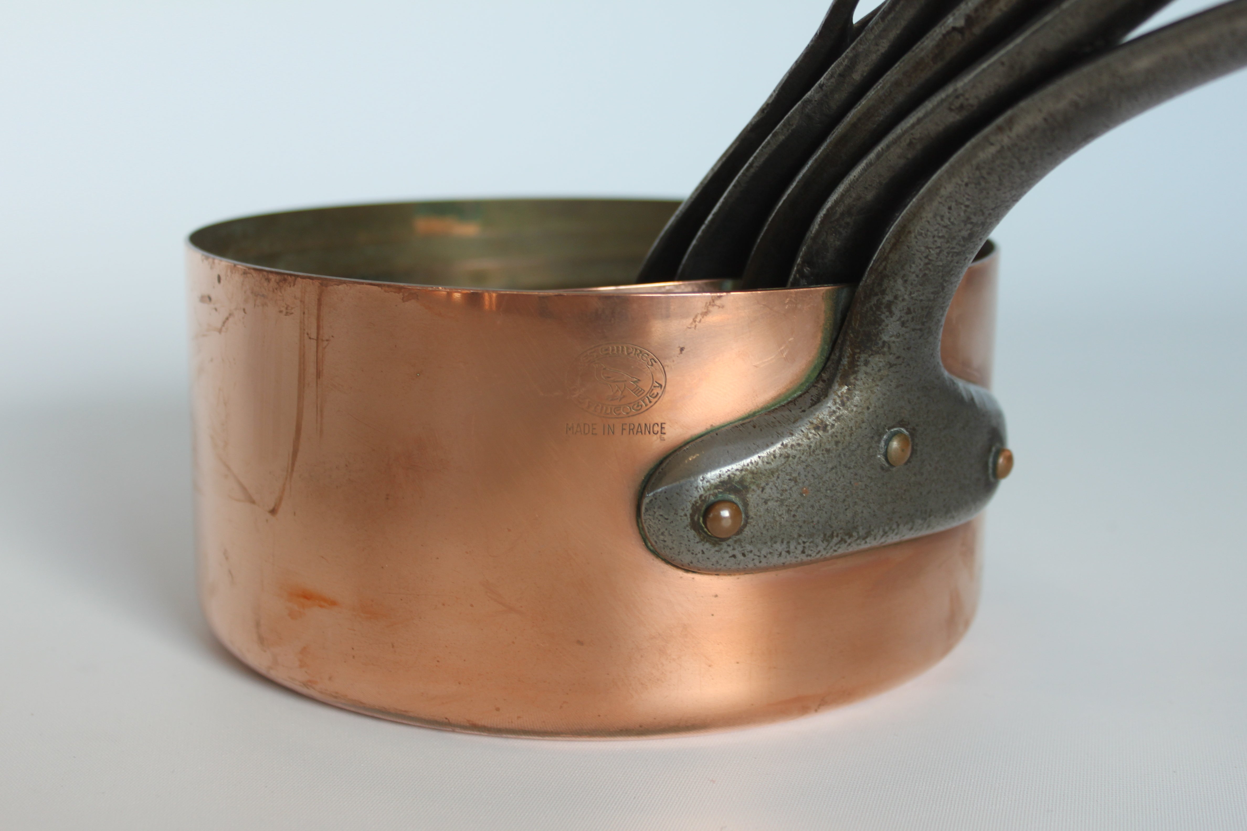 **French Copper Saucepan Set (5-Piece) — Mid 20th Century