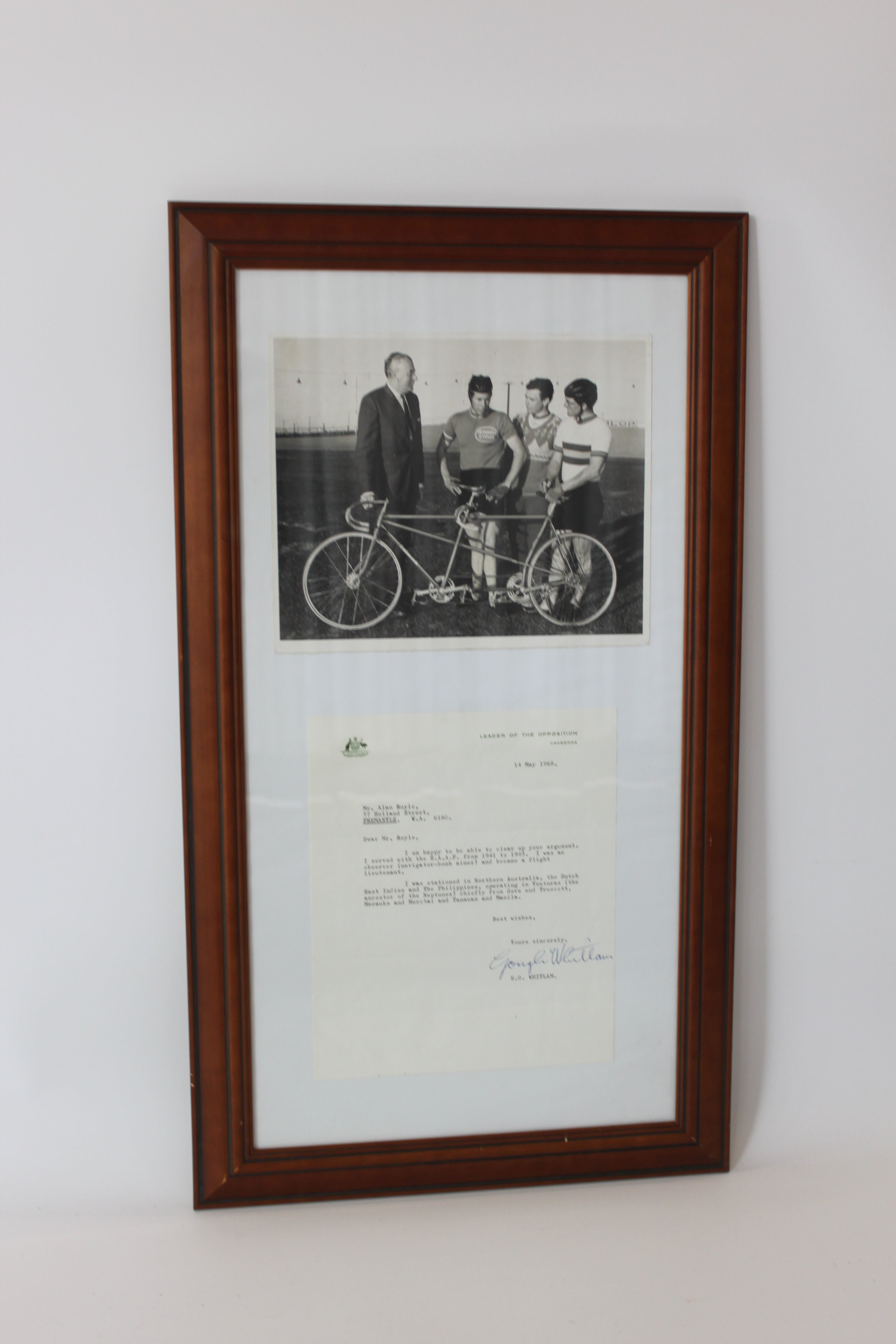 Gordon Johnson & Gough Whitlam (1969) — Original Signed Letter and Photograph (Framed Memorabilia)