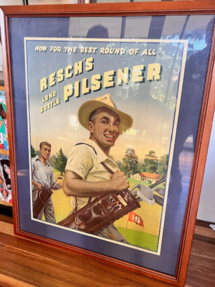 Large format original Resche's Pilsner Lithograph 1950s