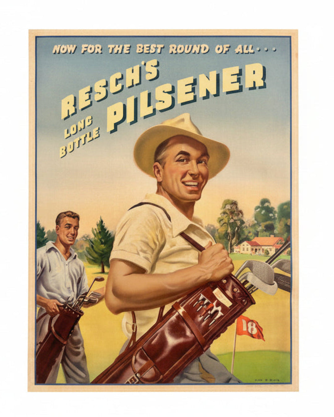 Large format original Resche's Pilsner Lithograph 1950s