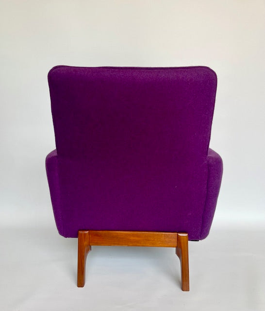 Mid Century “Ziva” Armchair by Danish Deluxe — Upholstered in Purple Felt