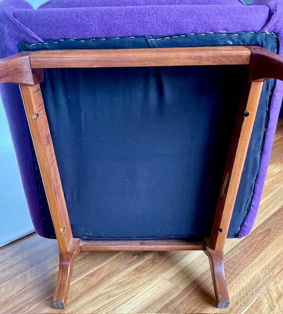 Mid Century “Ziva” Armchair by Danish Deluxe — Upholstered in Purple Felt