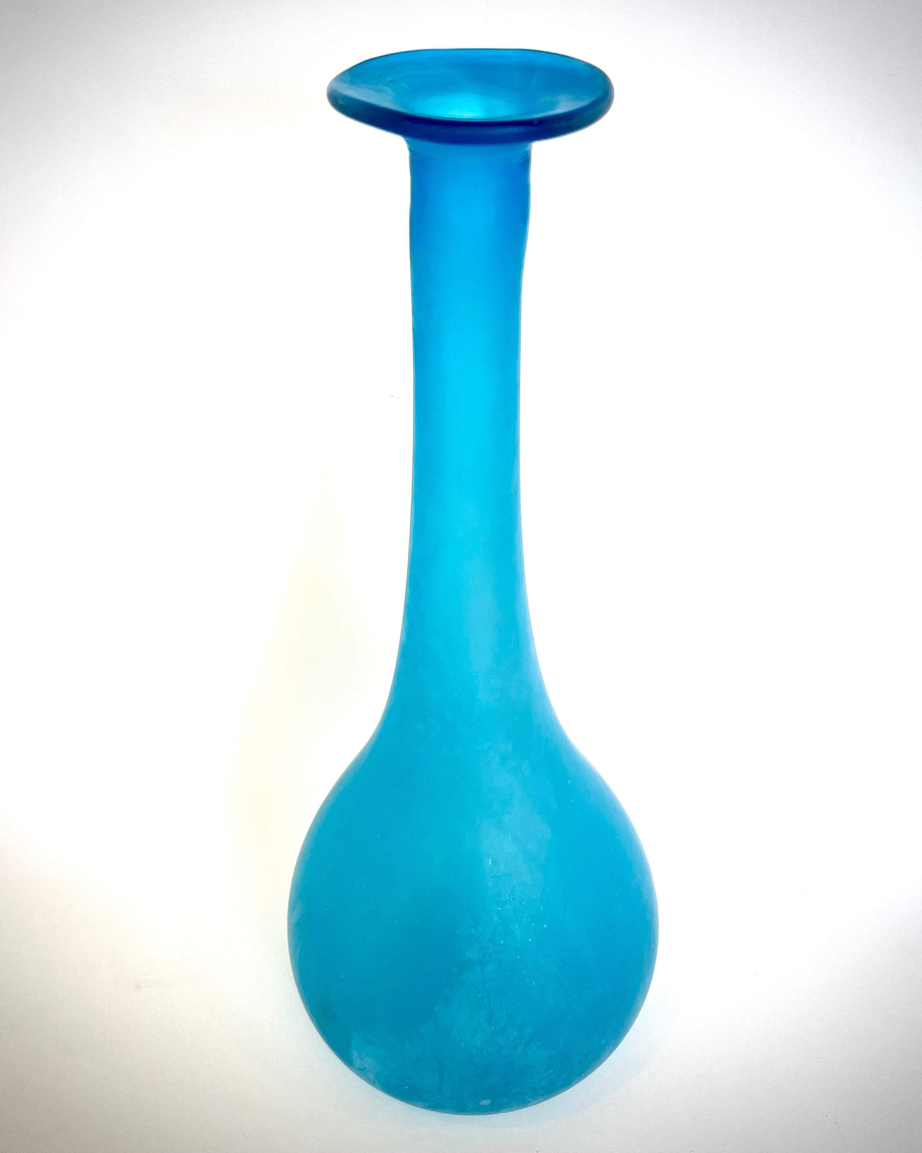 Satin Blue Glass Vase — Mid-Century, Hand-Blown
