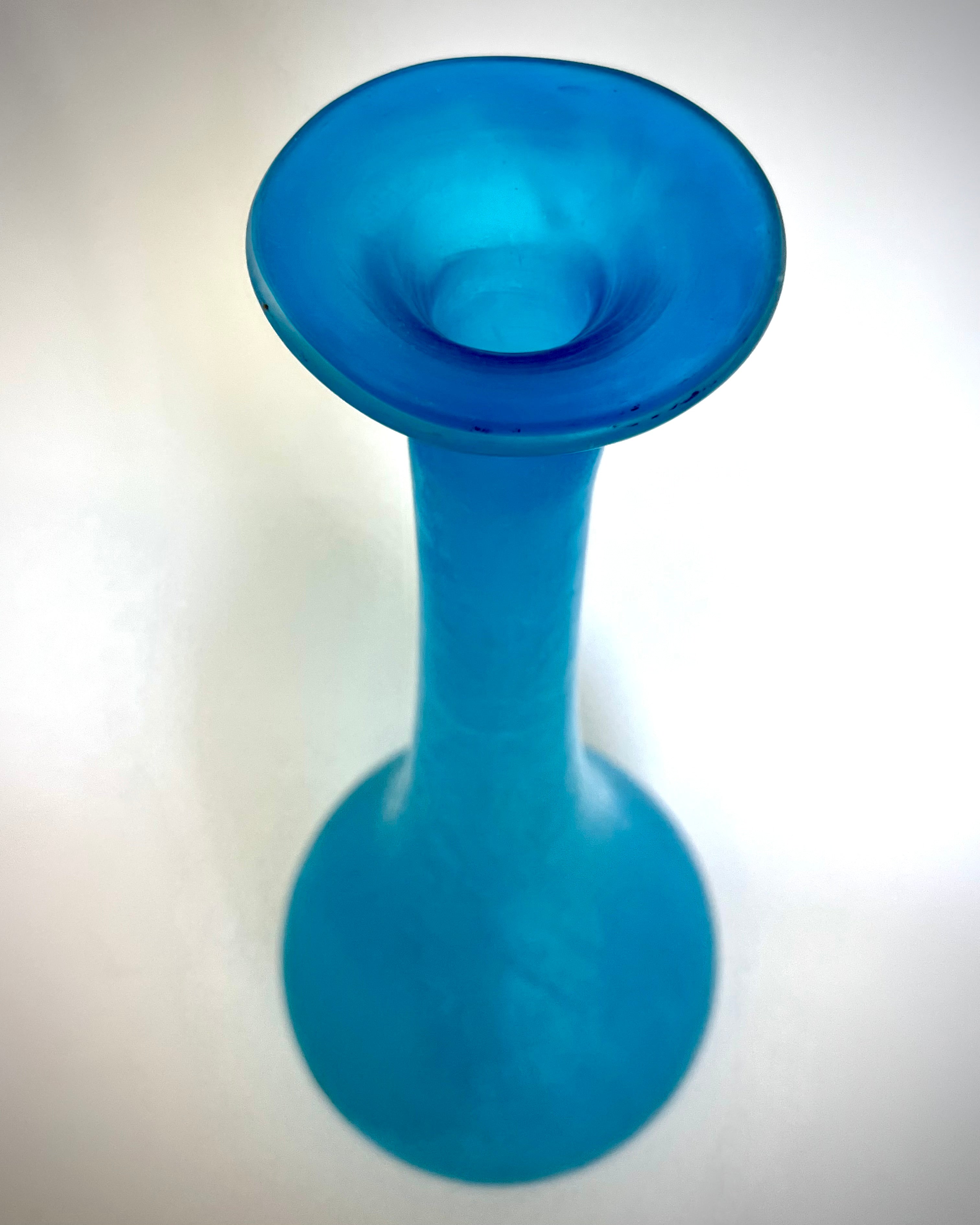 Satin Blue Glass Vase — Mid-Century, Hand-Blown
