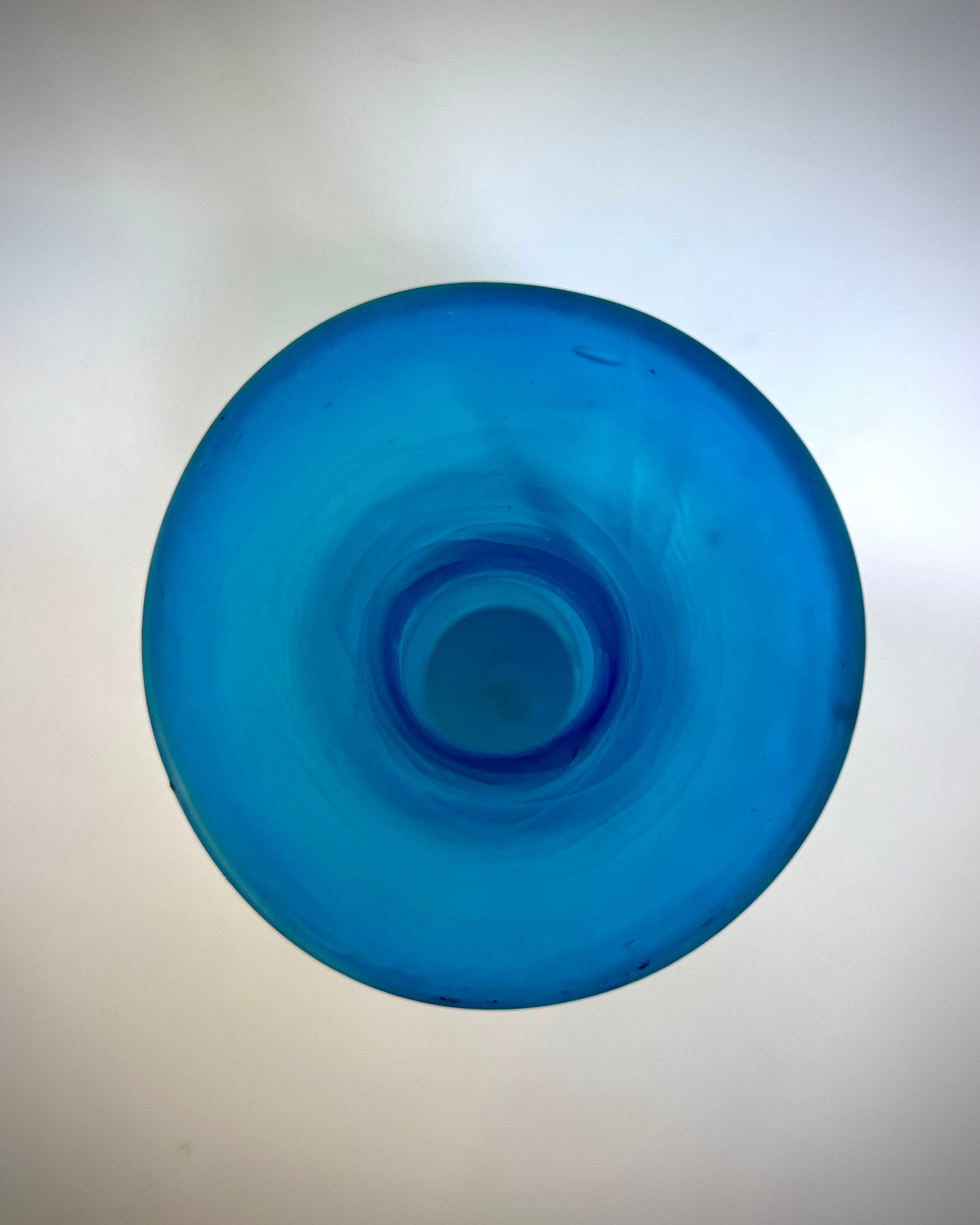 Satin Blue Glass Vase — Mid-Century, Hand-Blown