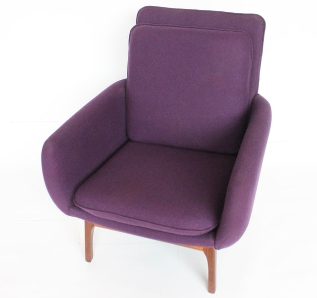 Mid Century “Ziva” Armchair by Danish Deluxe — Upholstered in Purple Felt