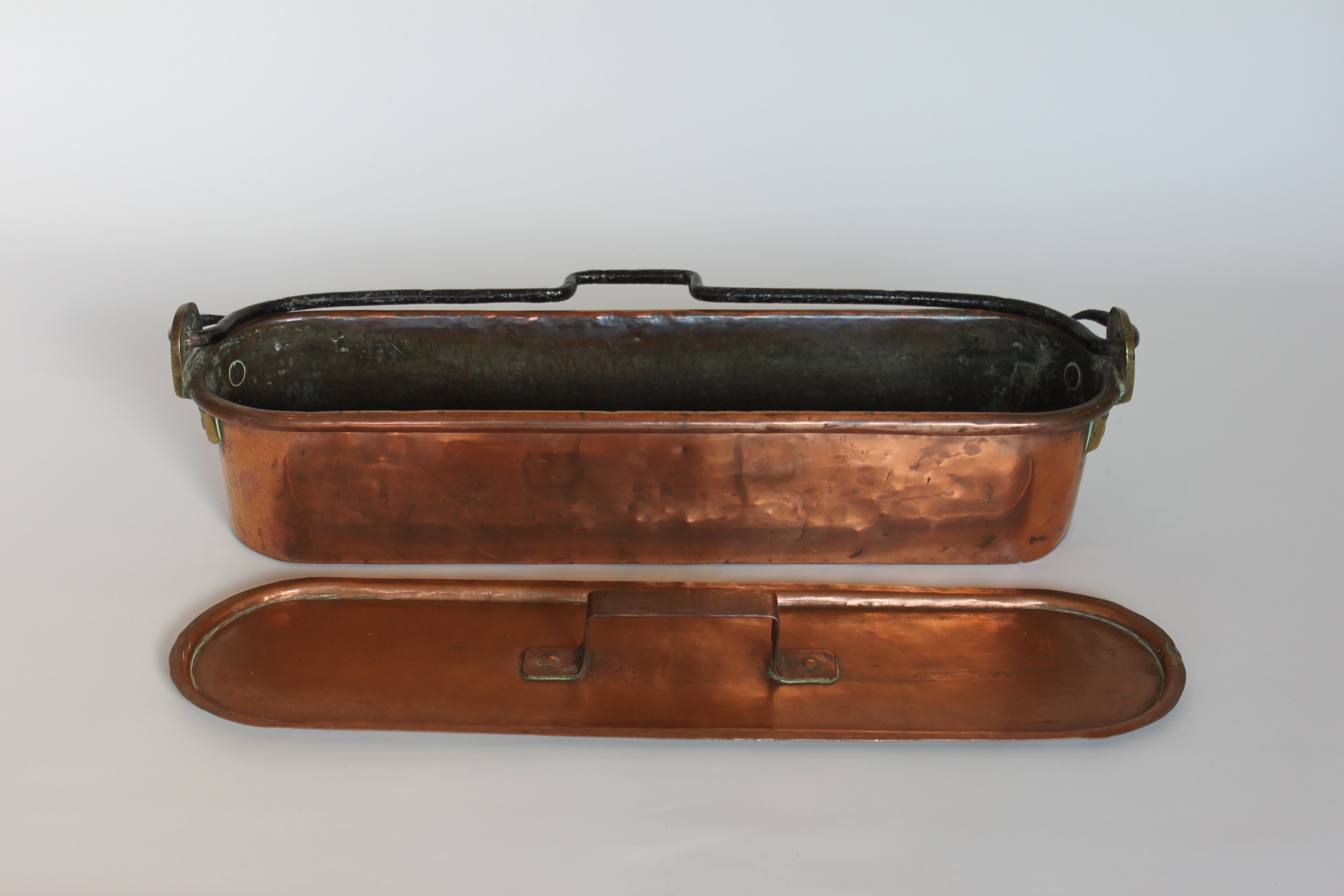 Antique French Copper Fish Kettle with Lid (Poissonnière) — c.1880–1920