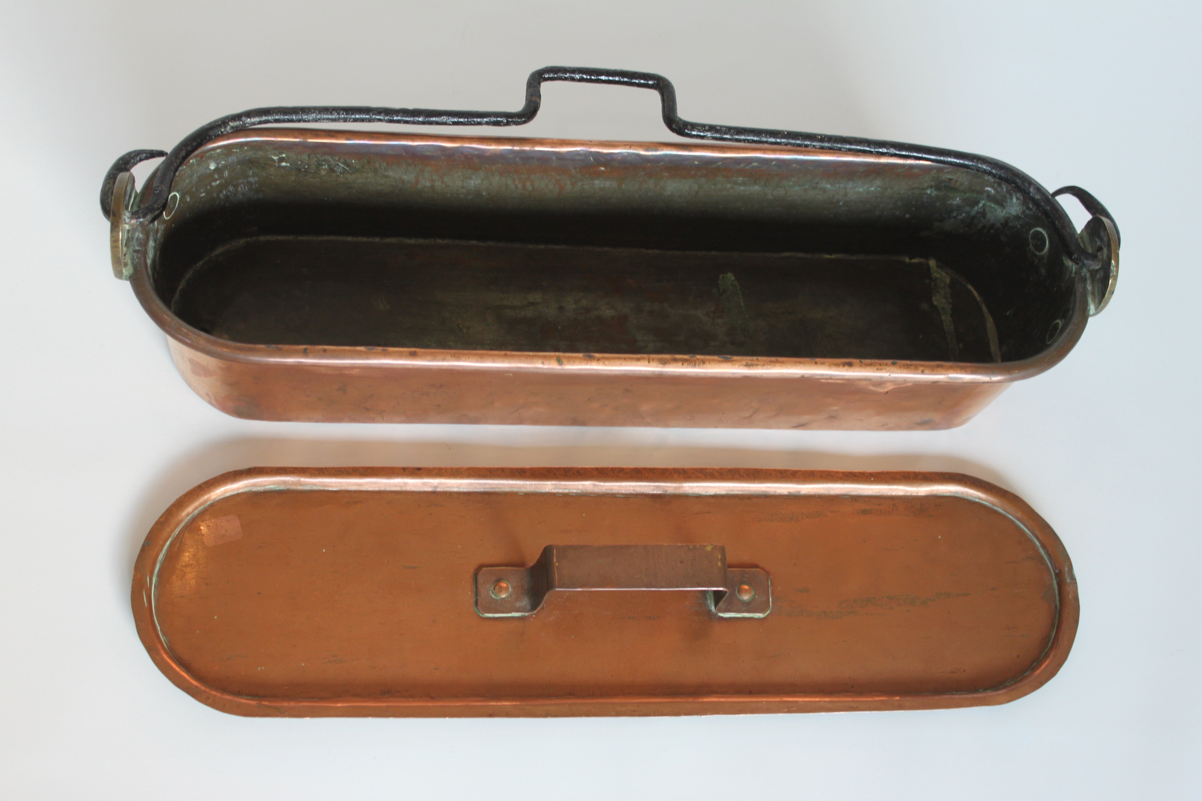 Antique French Copper Fish Kettle with Lid (Poissonnière) — c.1880–1920