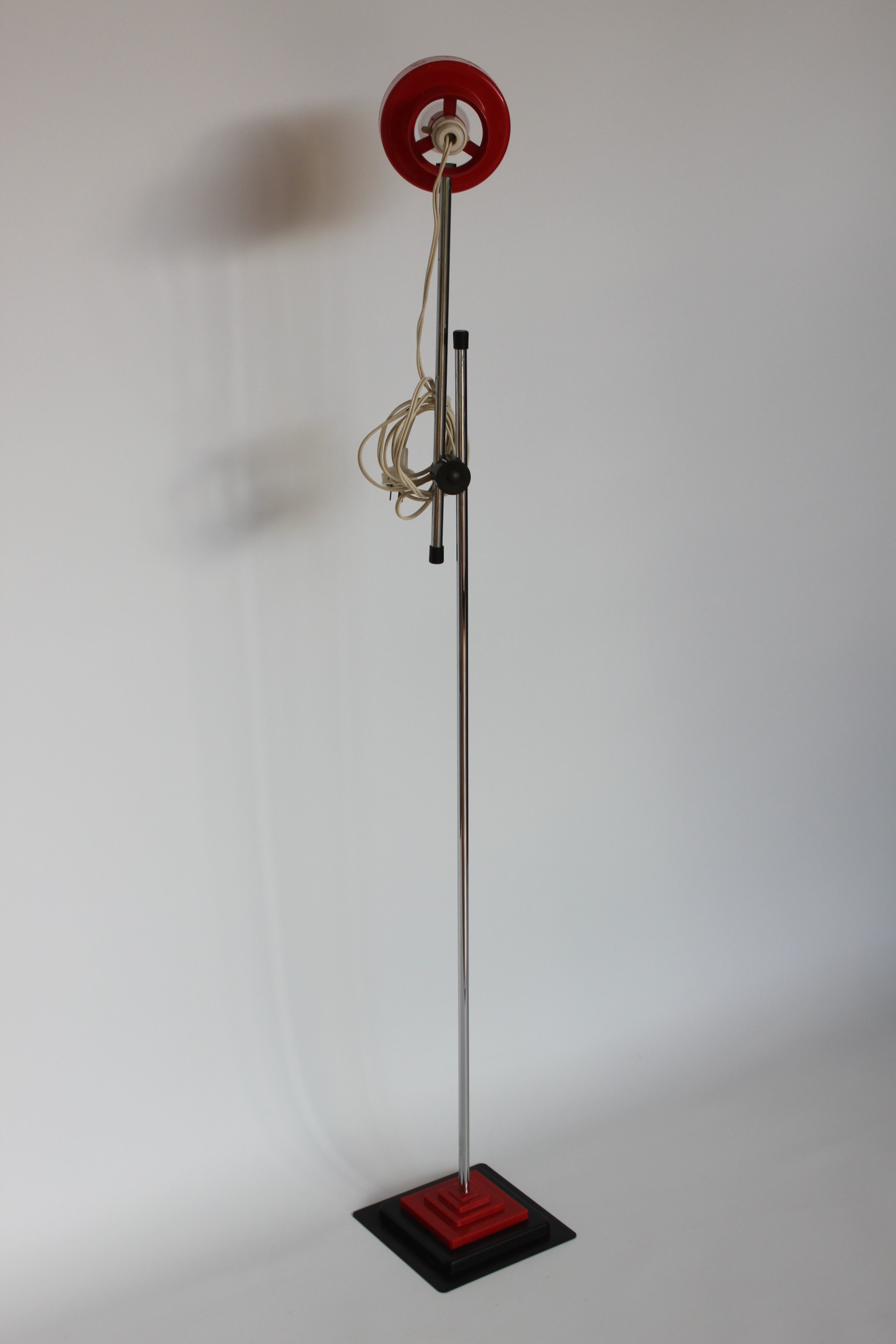 Mid-Century Adjustable Floor Lamp – Red Shade & Base