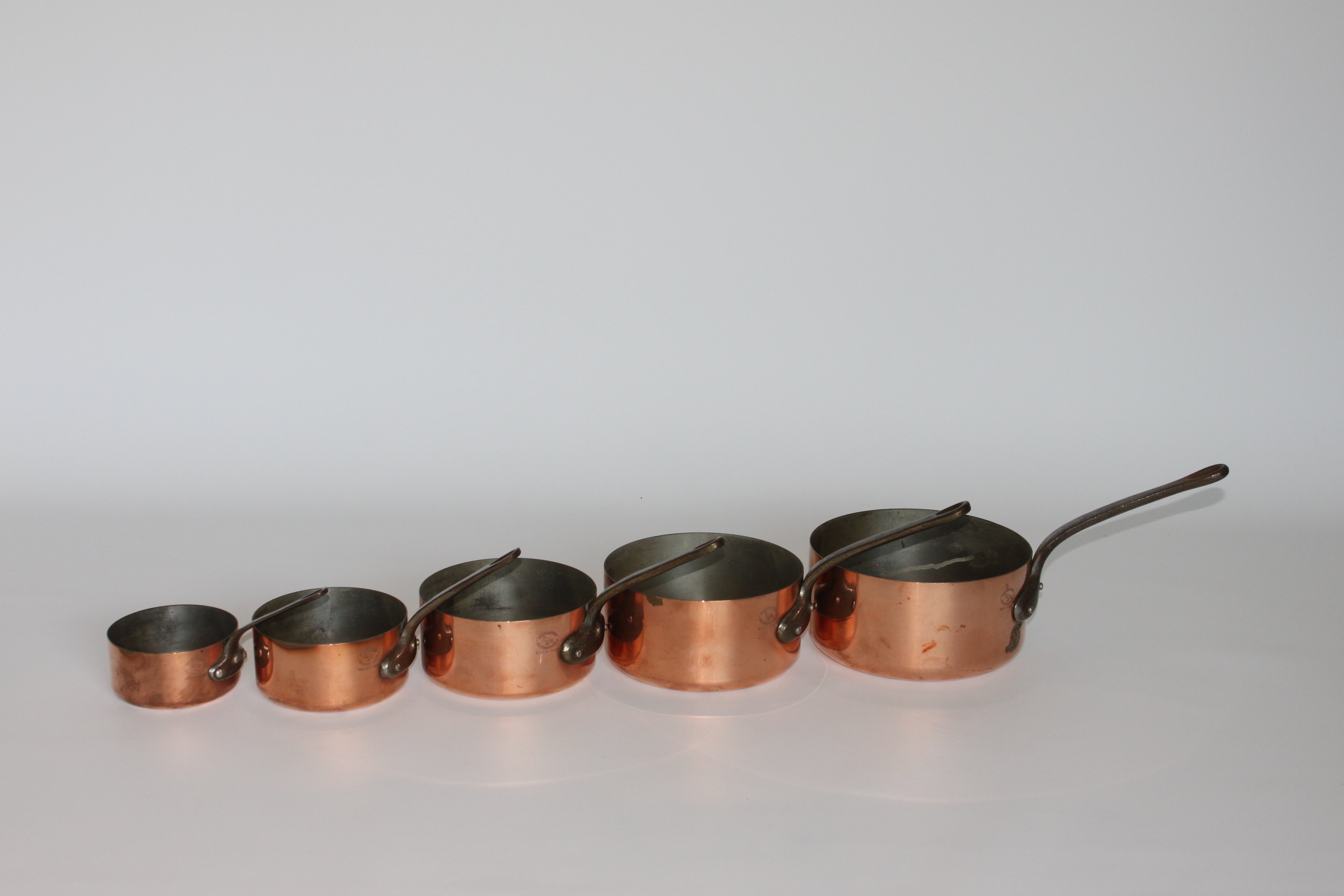 **French Copper Saucepan Set (5-Piece) — Mid 20th Century