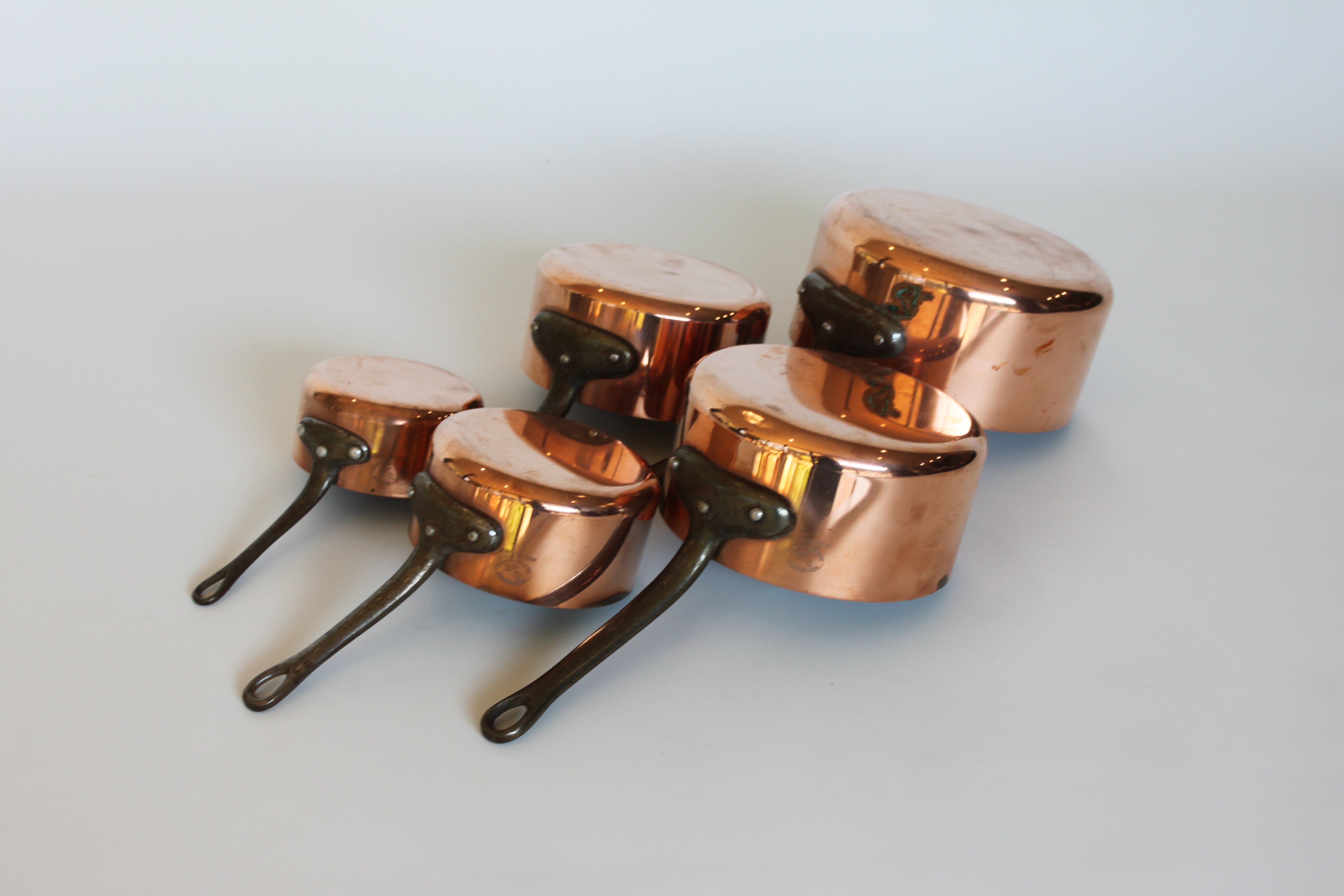 **French Copper Saucepan Set (5-Piece) — Mid 20th Century