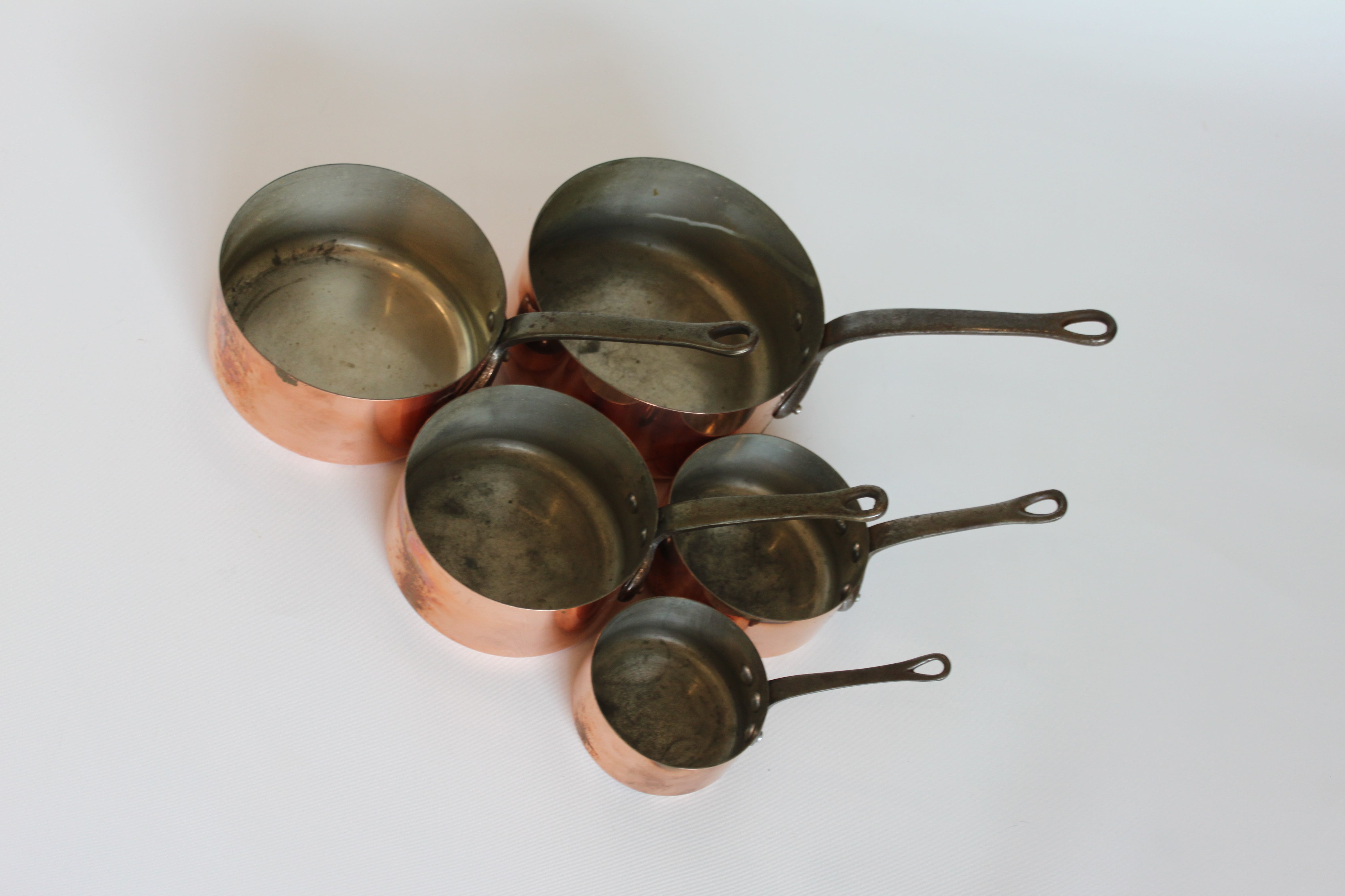 **French Copper Saucepan Set (5-Piece) — Mid 20th Century