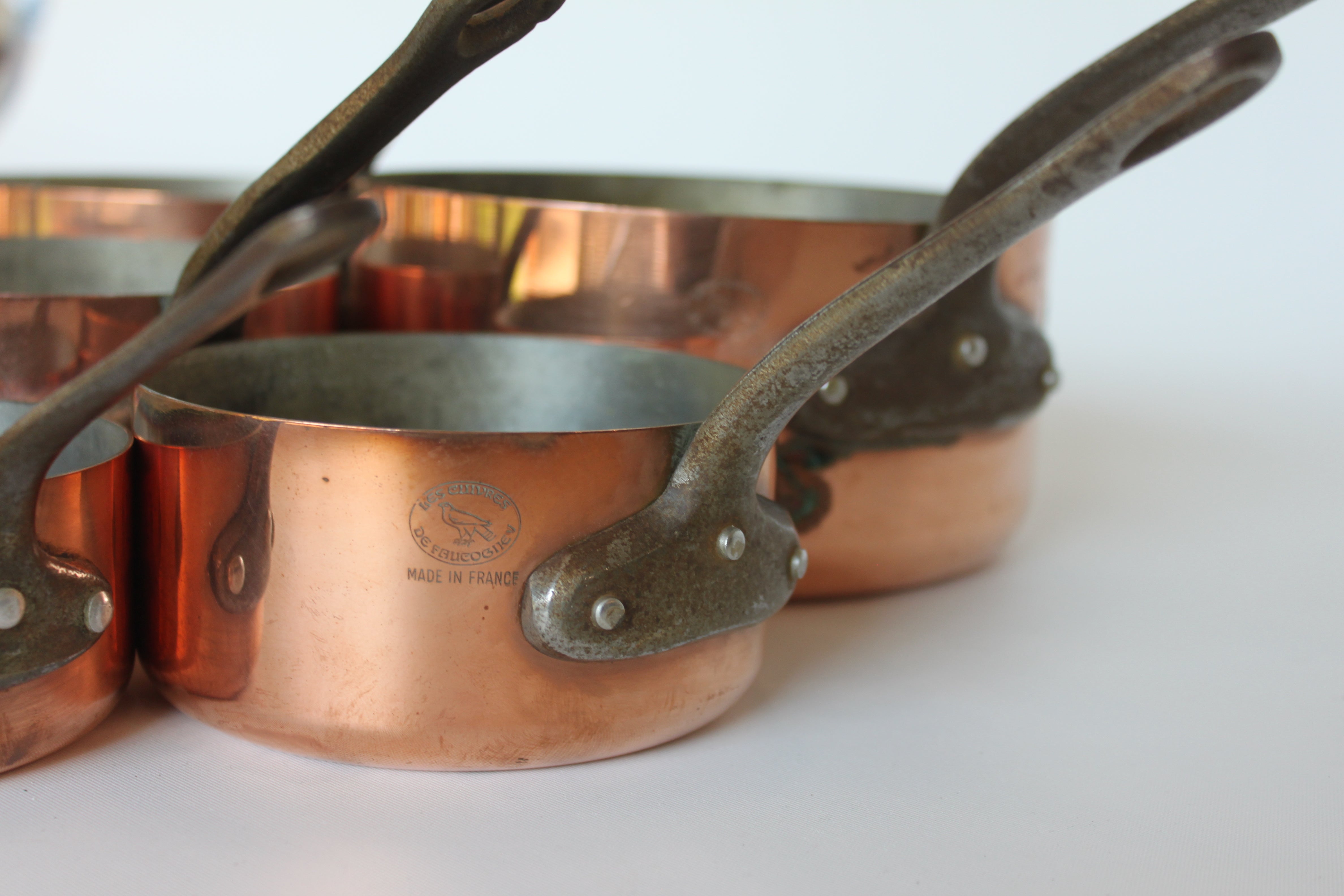 **French Copper Saucepan Set (5-Piece) — Mid 20th Century