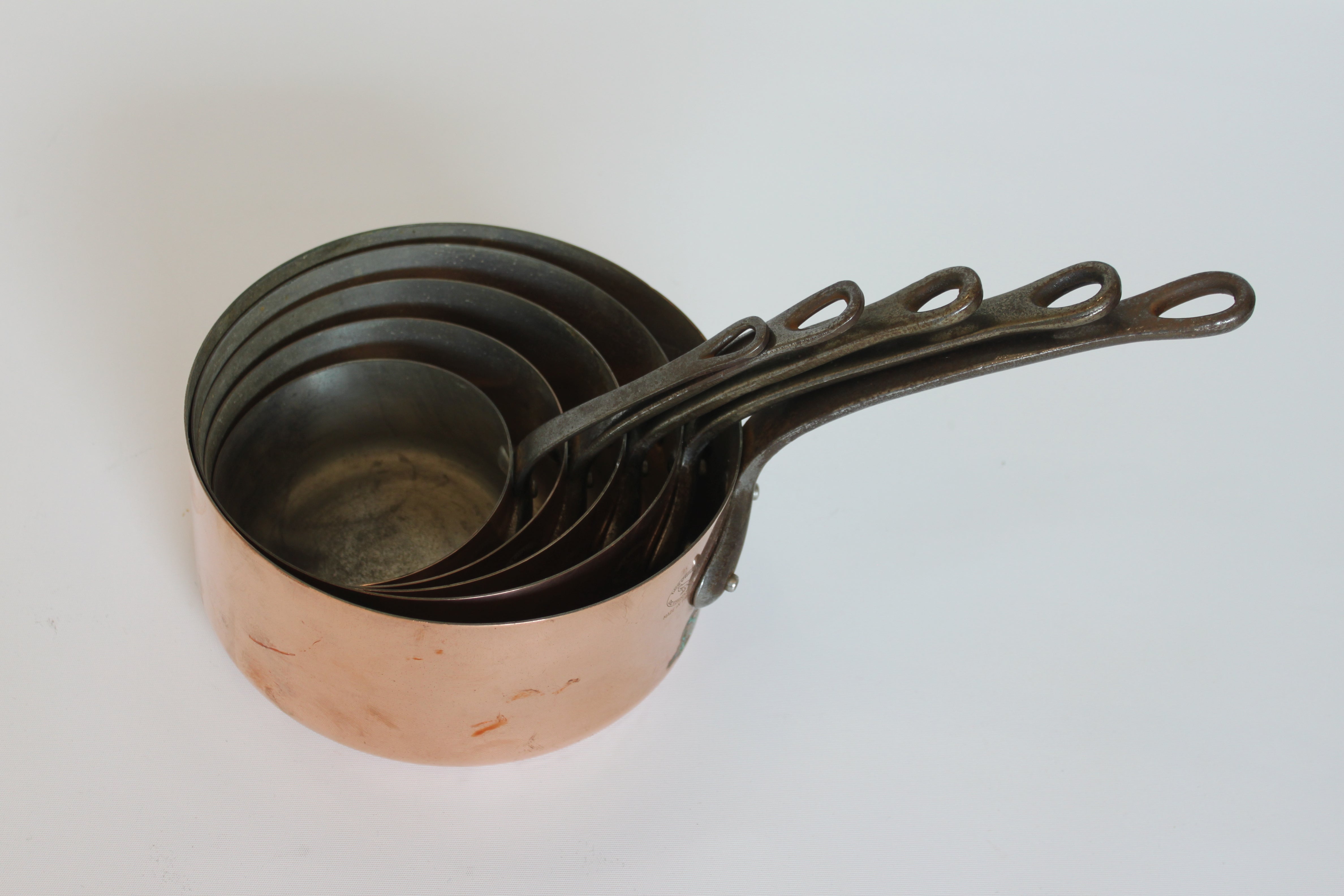 **French Copper Saucepan Set (5-Piece) — Mid 20th Century