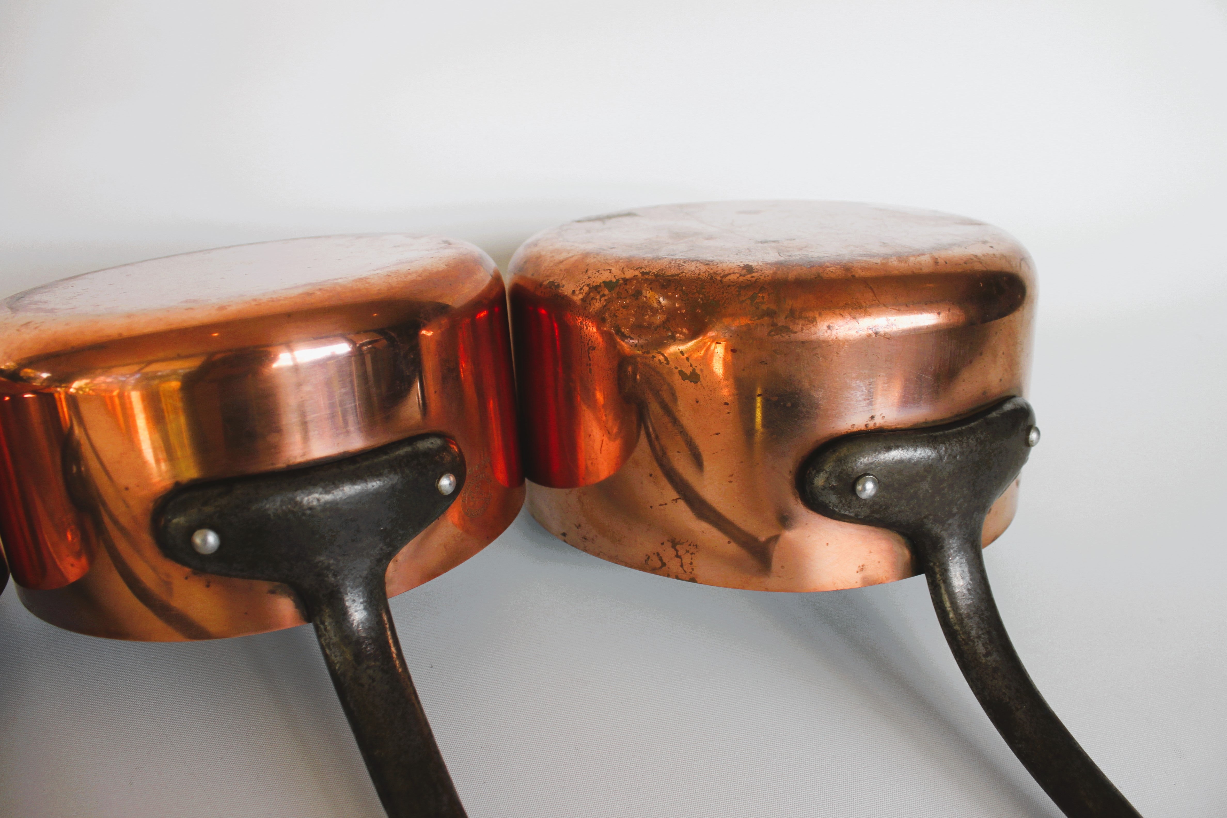 **Heavy Gauge French Copper Saucepan Set — c.1900