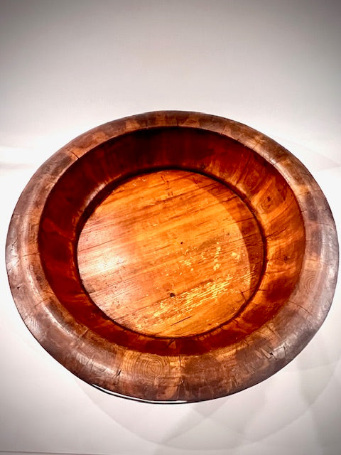 french diary bowl wood and brass antique large 81cm