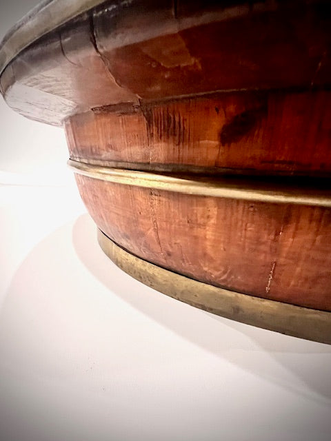 french diary bowl wood and brass antique large 81cm