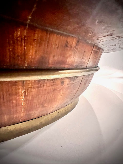 french diary bowl wood and brass antique large 81cm