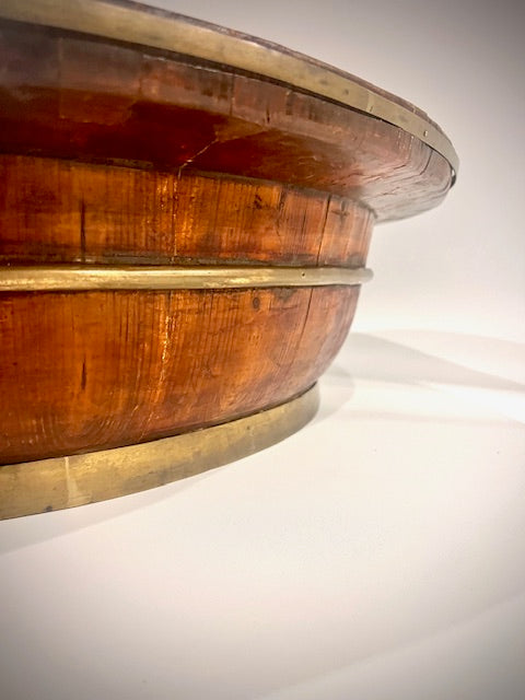 french diary bowl wood and brass antique large 81cm