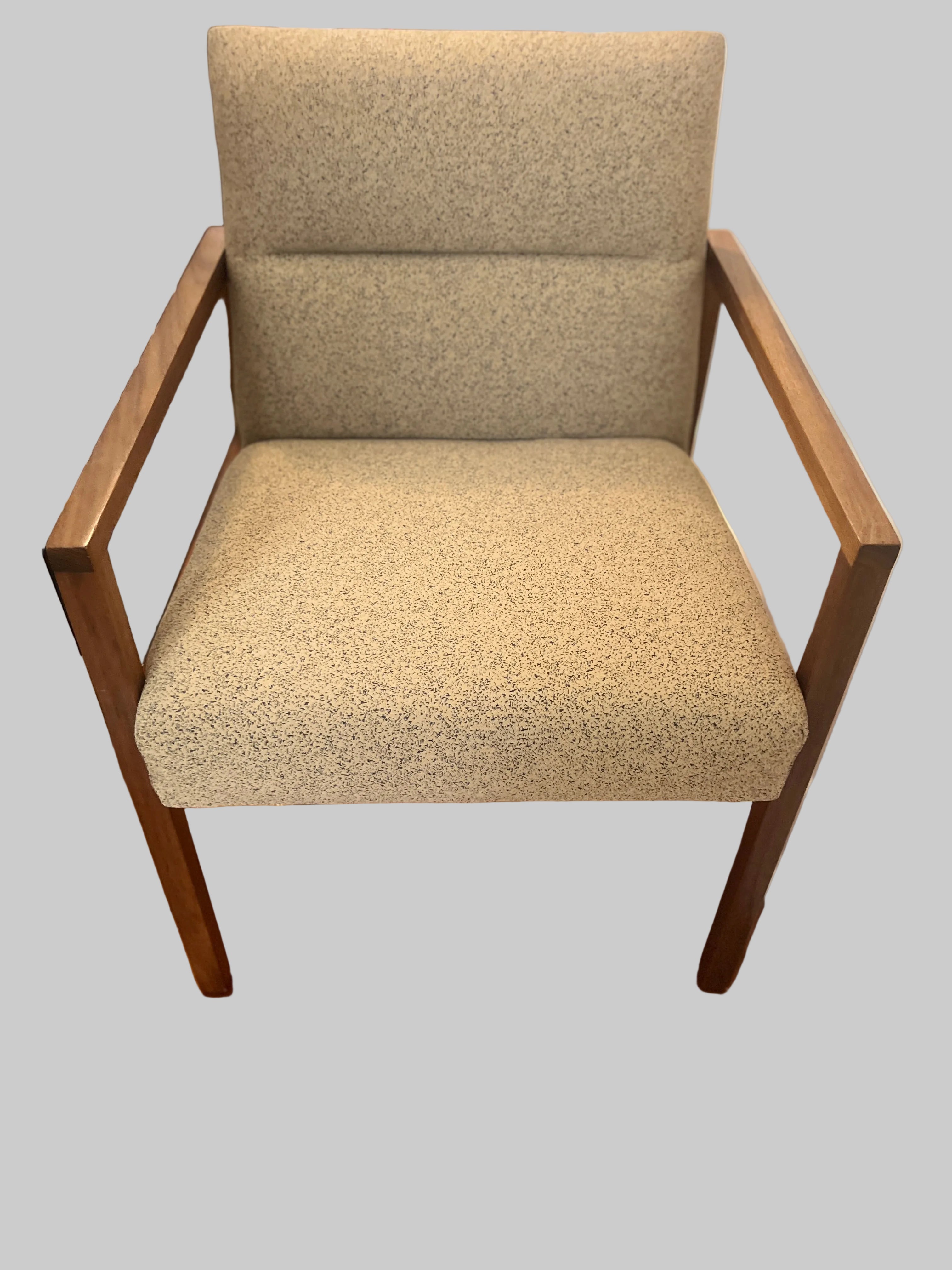TH Brown Carver chair with square teak frame, front view